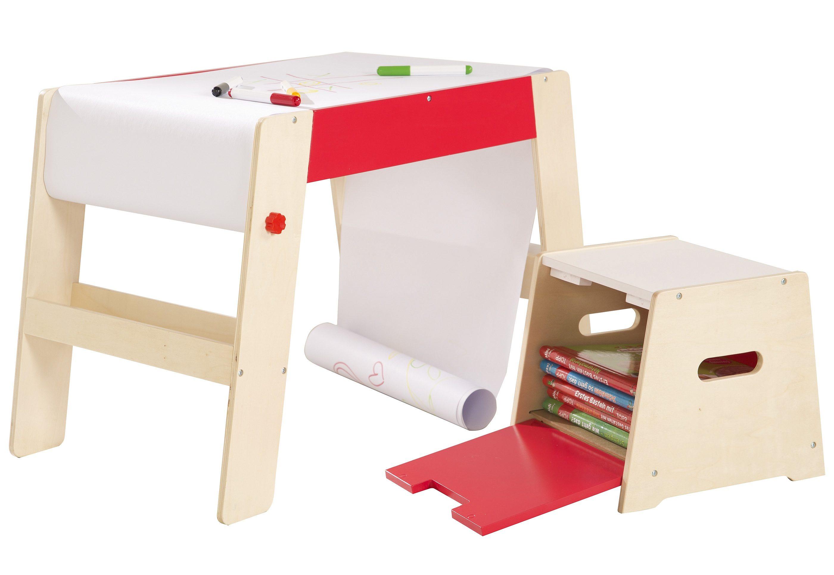 Malvorlage ROBA "Maltisch-Hockerkombination, natur/rot", bunt, Malvorlagen, KinderB:79cm H:50cm L:42cm, Malvorlage, B:79cm H:50cm L:42cm