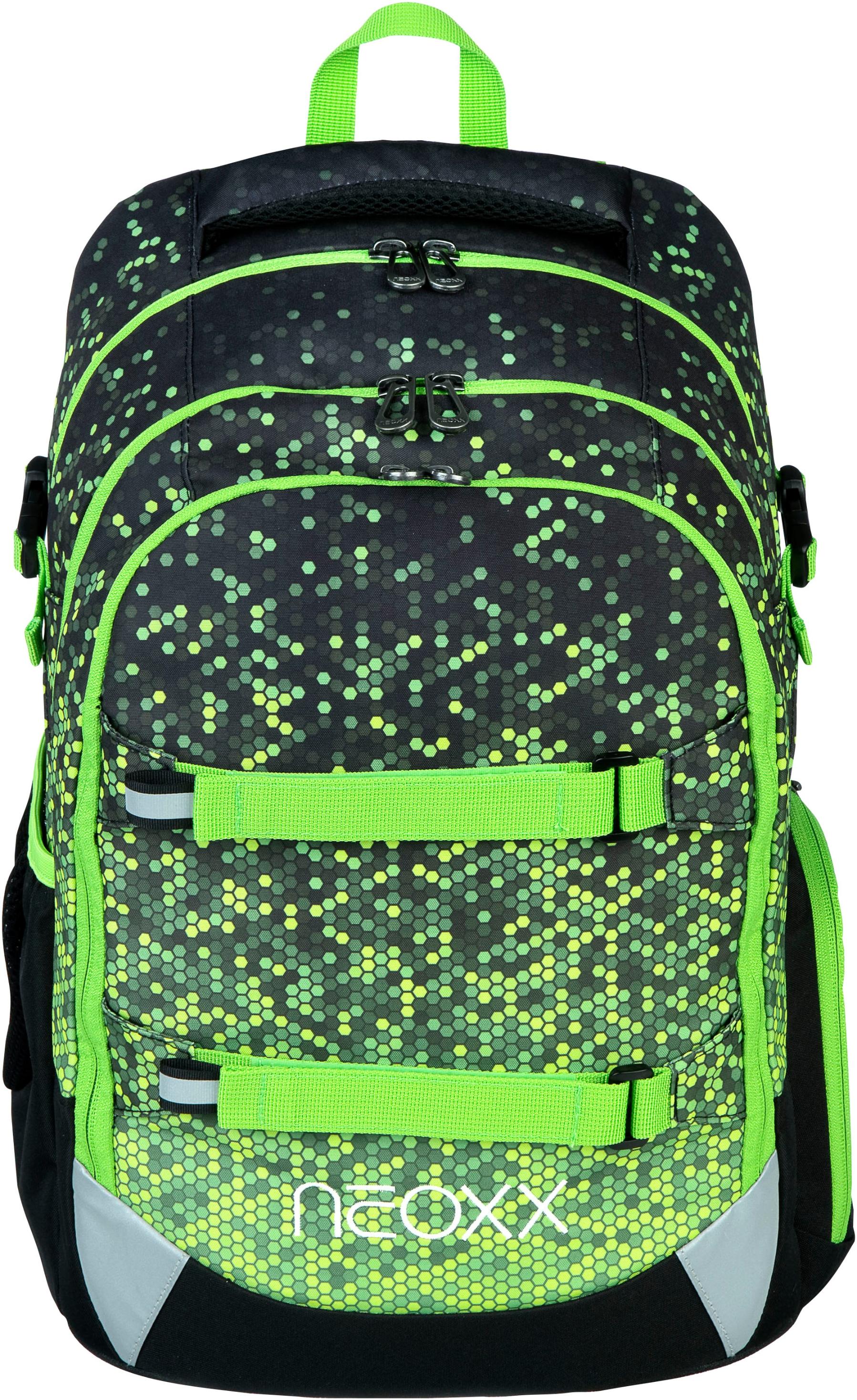 Schulrucksack NEOXX "Active Pro", Mädchen, Gr. B/H/T: 31cm x 45,5cm x 24cm, schwarz (pixel my mind), Polyester, Rucksäcke Schulrucksack