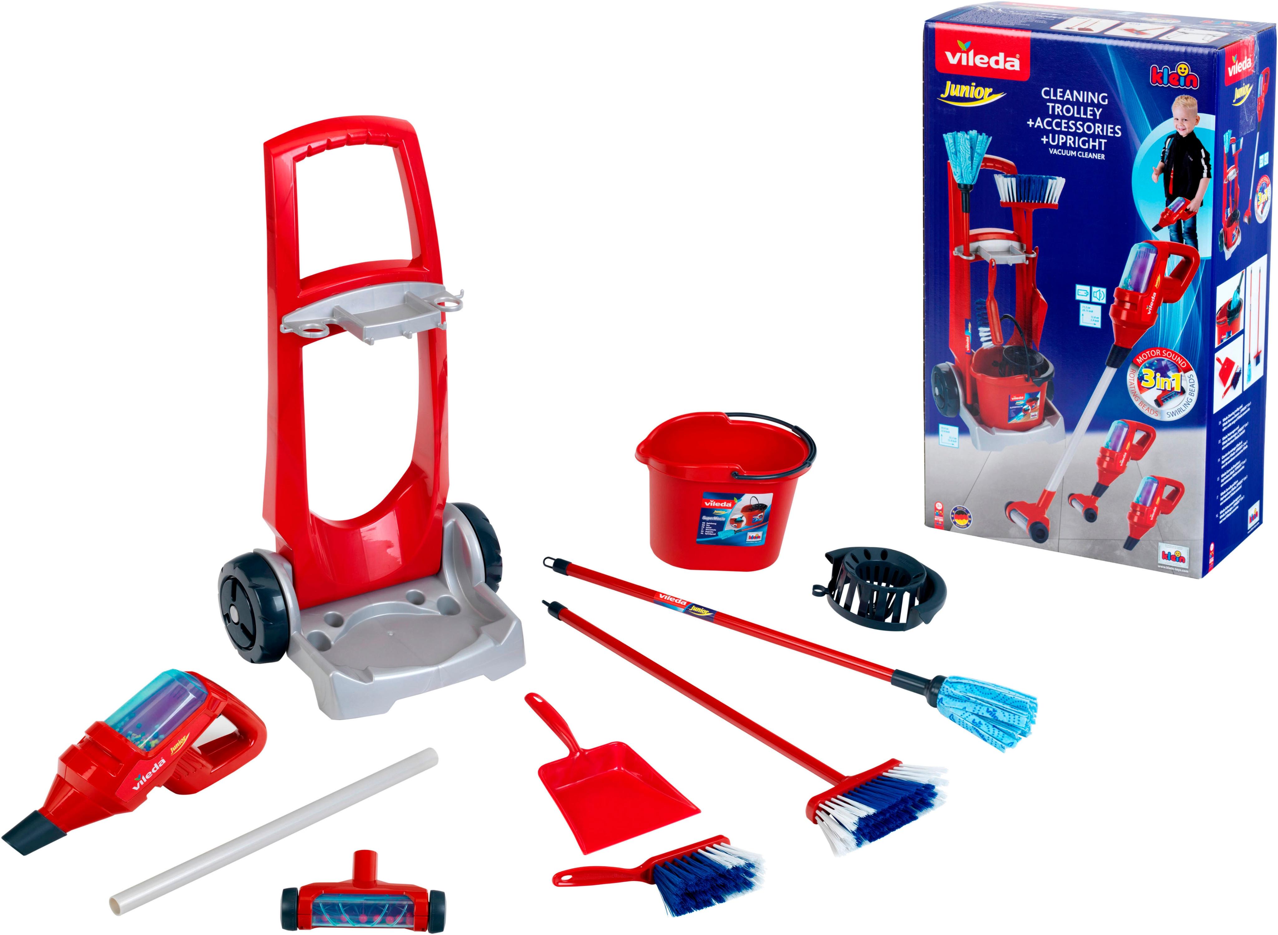 Kinder-Besenwagen KLEIN "Vileda", rot (rot, blau), Spielzeug-Haushaltsgeräte, KinderB:29cm H:60cm T:24cm, Kunststoff, Kinder-Besenwagen, mit Staubsauger; Made in Germany, B:29cm H:60cm T:24cm