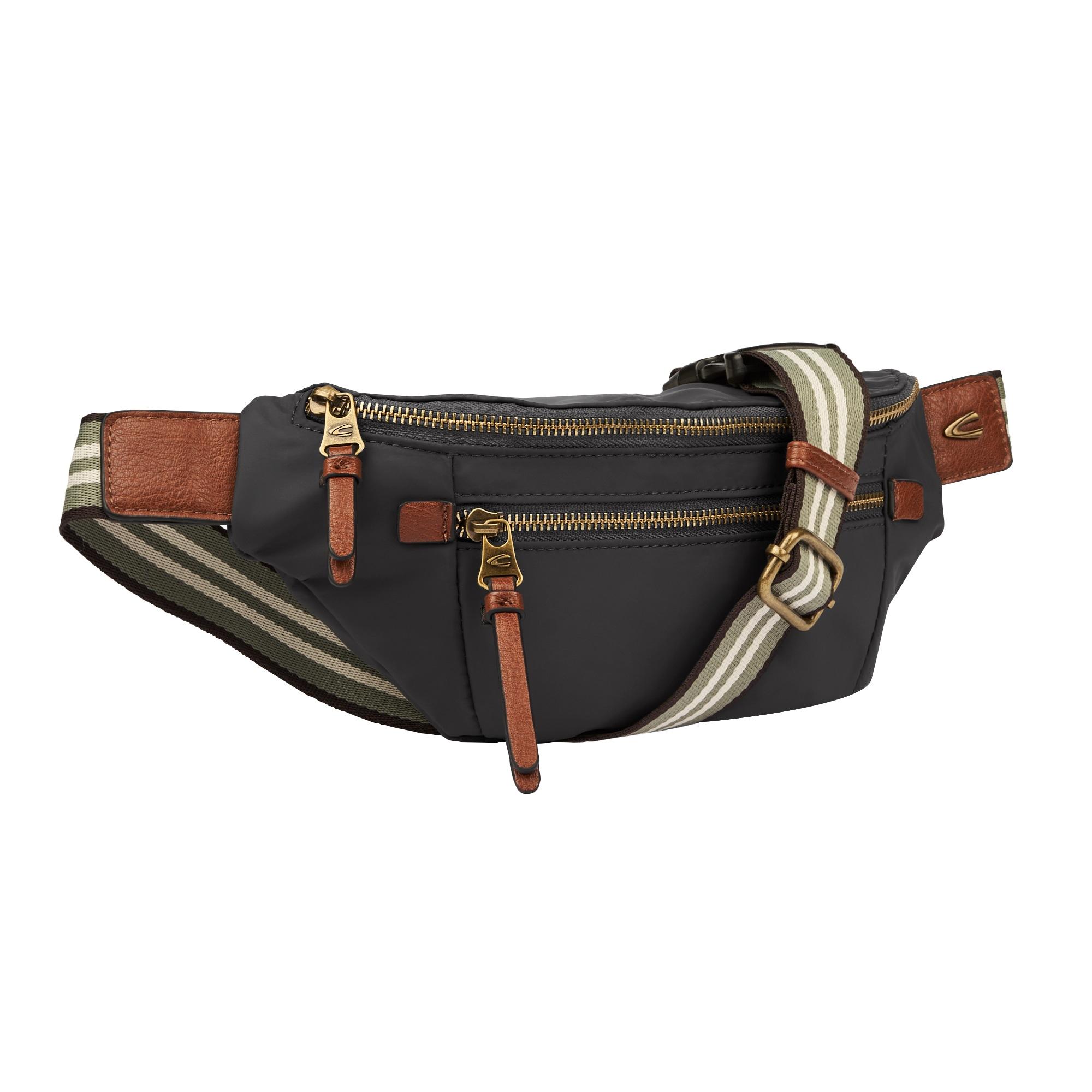 Bauchtasche CAMEL ACTIVE "Bari", Damen, Gr. B/H/T: 33cm x 13cm x 7cm, schwarz, Nylon, kontrastfarbene Details, Taschen Bauchtasche, aus hochwertigem matten Nylon mit gestreiftem Gewebeband