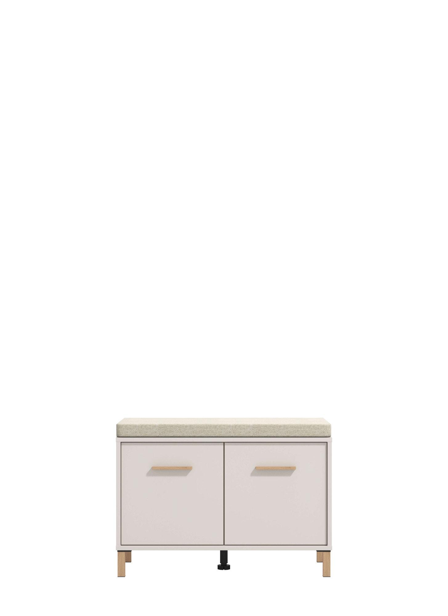 Schuhbank HOME AFFAIRE "Belfort, Schuhschrank, Schuhregal, Schuhtruhe, Breite 80 cm", weiß (cashmere, cashmere), B:80cm H:57cm T:40cm, Holzwerkstoff, Sitzbänke, Schuhbank, mit Sitzkissen und zwei geschlossenen Fächern, in eleganten Farben