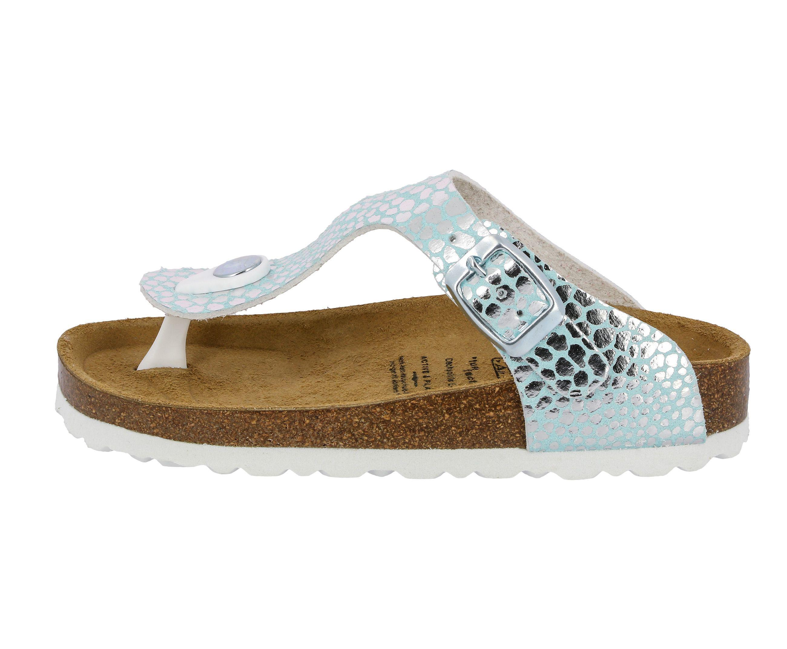 Pantolette LICO "Zehenstegpantolette Bioline Stone Kids", Mädchen, Gr. 32, blau, Synthetik, Schuhe Pantolette
