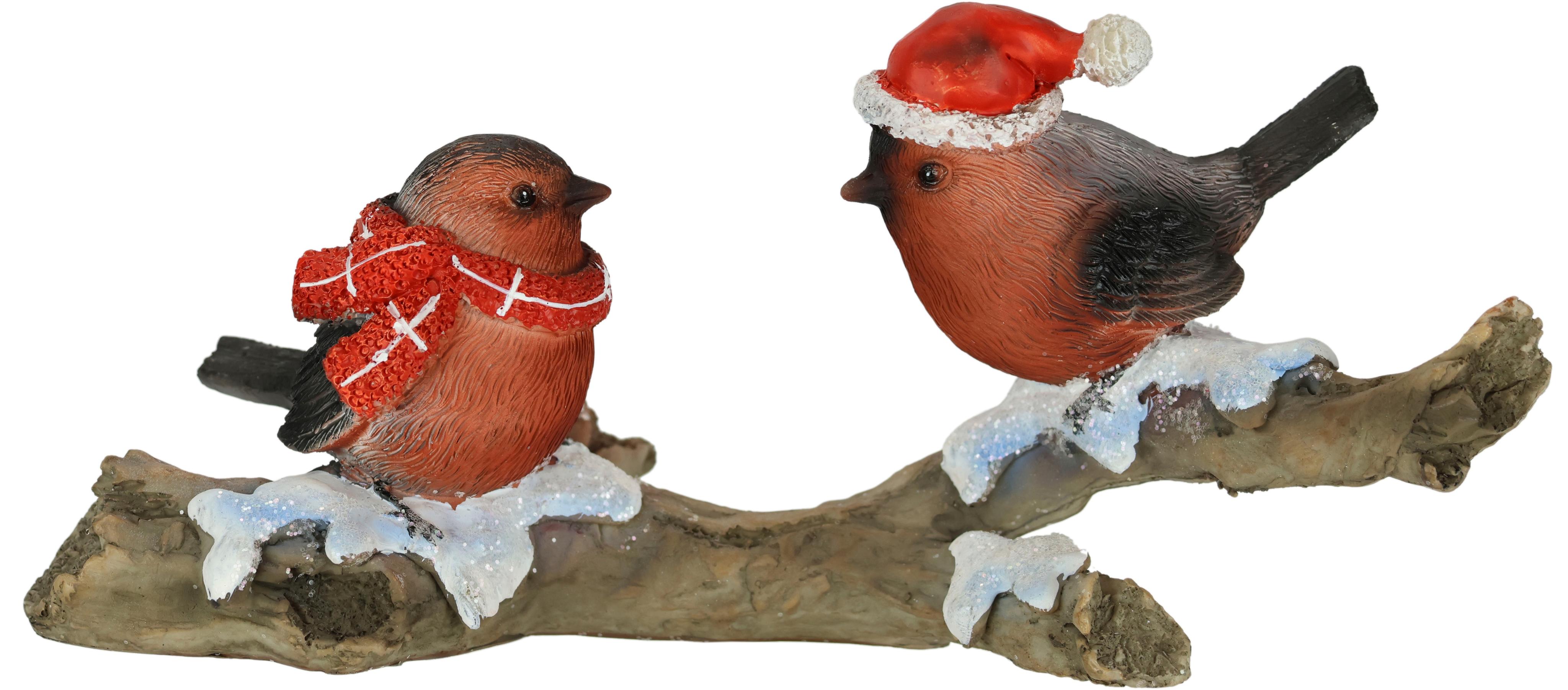 Dekofigur I.GE.A. "Vögel auf Baumstamm", braun, B:23cm H:10cm, Polyresin, Dekofiguren, Dekofigur, Tierfigur auf Ast Statue Herbstdeko Winterdeko Weihnachtsdeko Deko