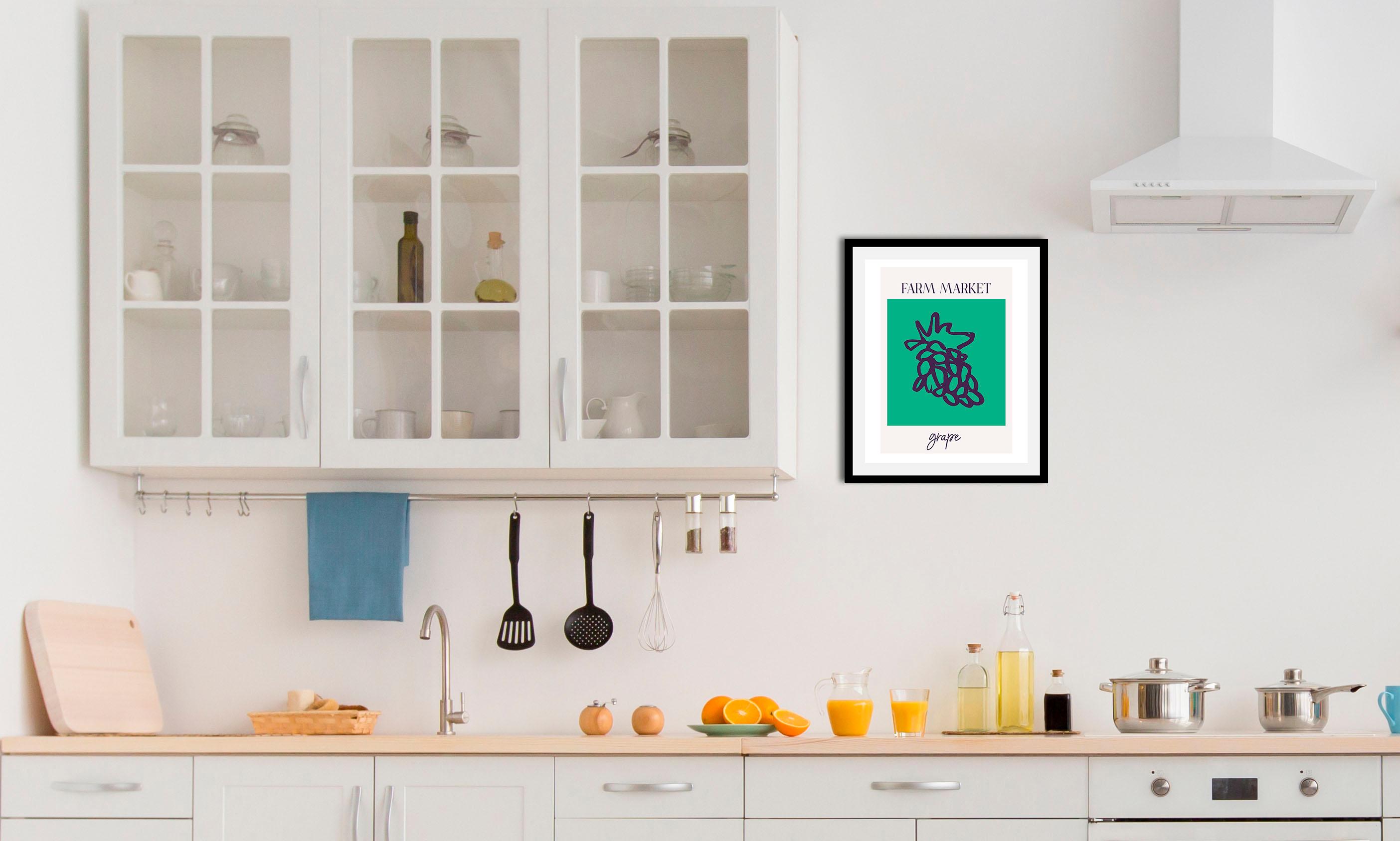 Bild QUEENCE "Grape", grün (farbe rahmen: schwarz, farbe bild(er): grün), B:40cm H:50cm, Acrylglas, Holz, Papier, Bilder, Bild, gerahmt