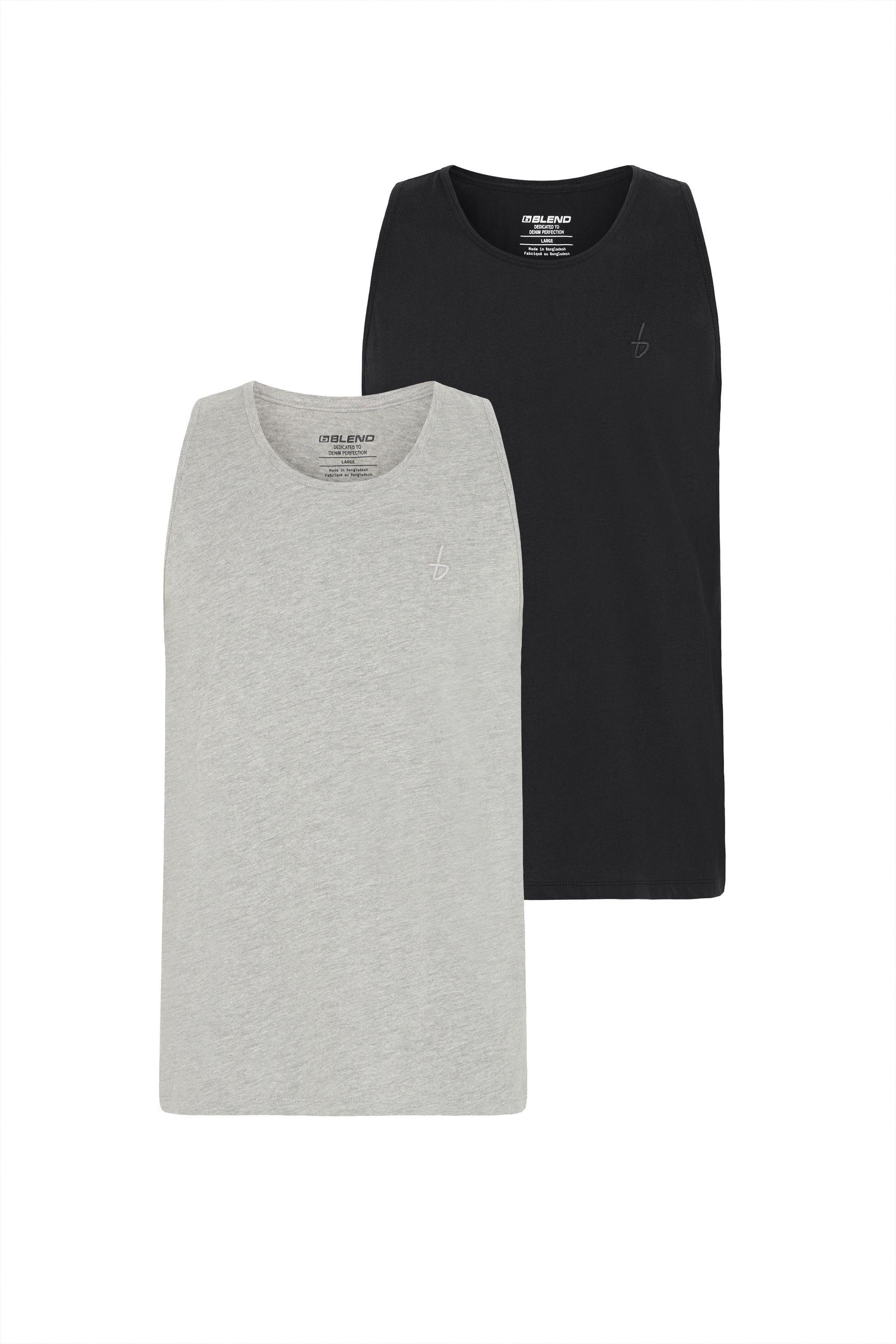 Rundhalsshirt BLEND "Rundhalsshirt BHEbil 2 PACK", Herren, Gr. L, schwarz (schwarz, stone mix), Obermaterial: 100% Baumwolle CO., Shirts Rundhalsshirt