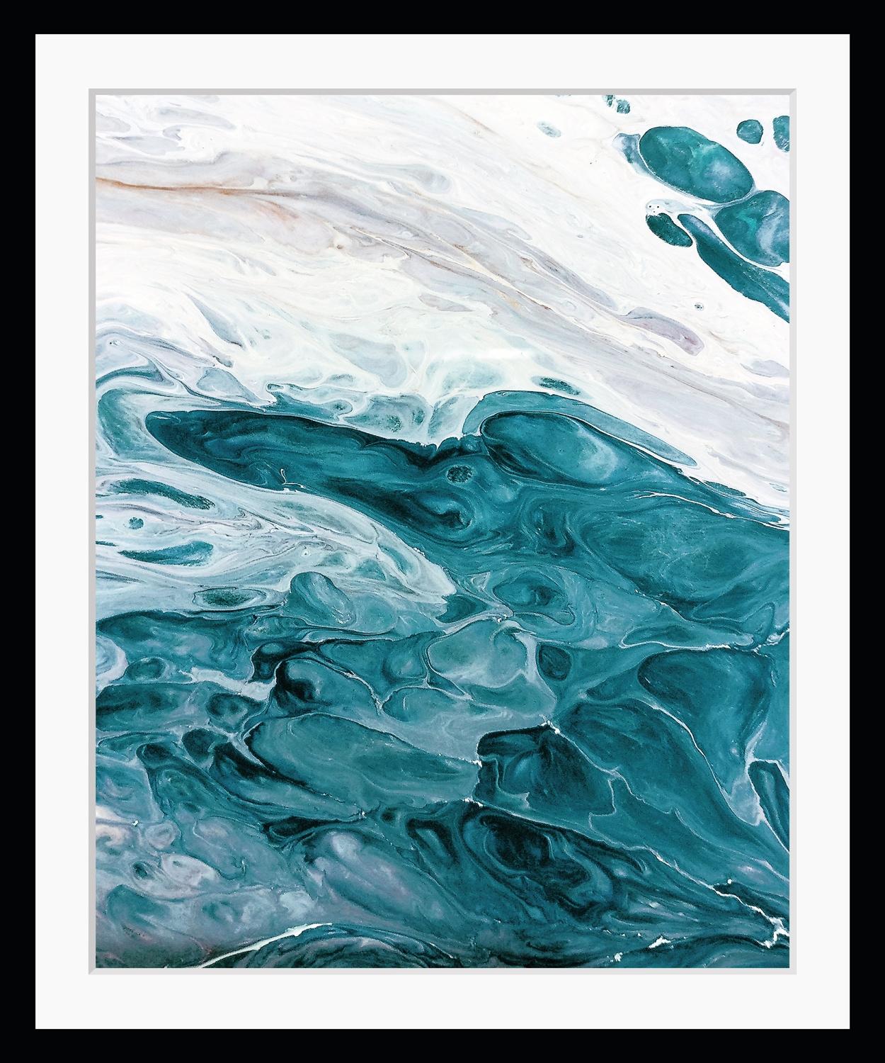Bild QUEENCE "Wavery", blau (farbe rahmen: schwarz, farbe bild(er): blau), B:50cm H:70cm, Acrylglas, Holz, Papier, Bilder, Bild, HD Premium Poster-Druck inkl. Holzrahmen