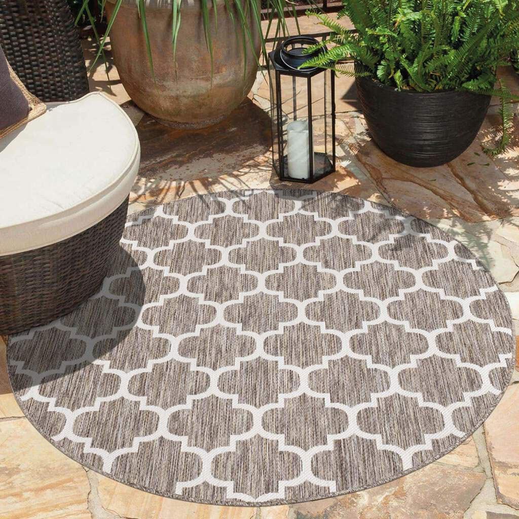 Outdoorteppich CARPET CITY "Outdoor 462", beige, H:5mm Ø:160cm, Polypropylen, Teppiche, Outdoorteppich, UV-beständig, Flachgewebe, auch in quadratischer Form erhältlich