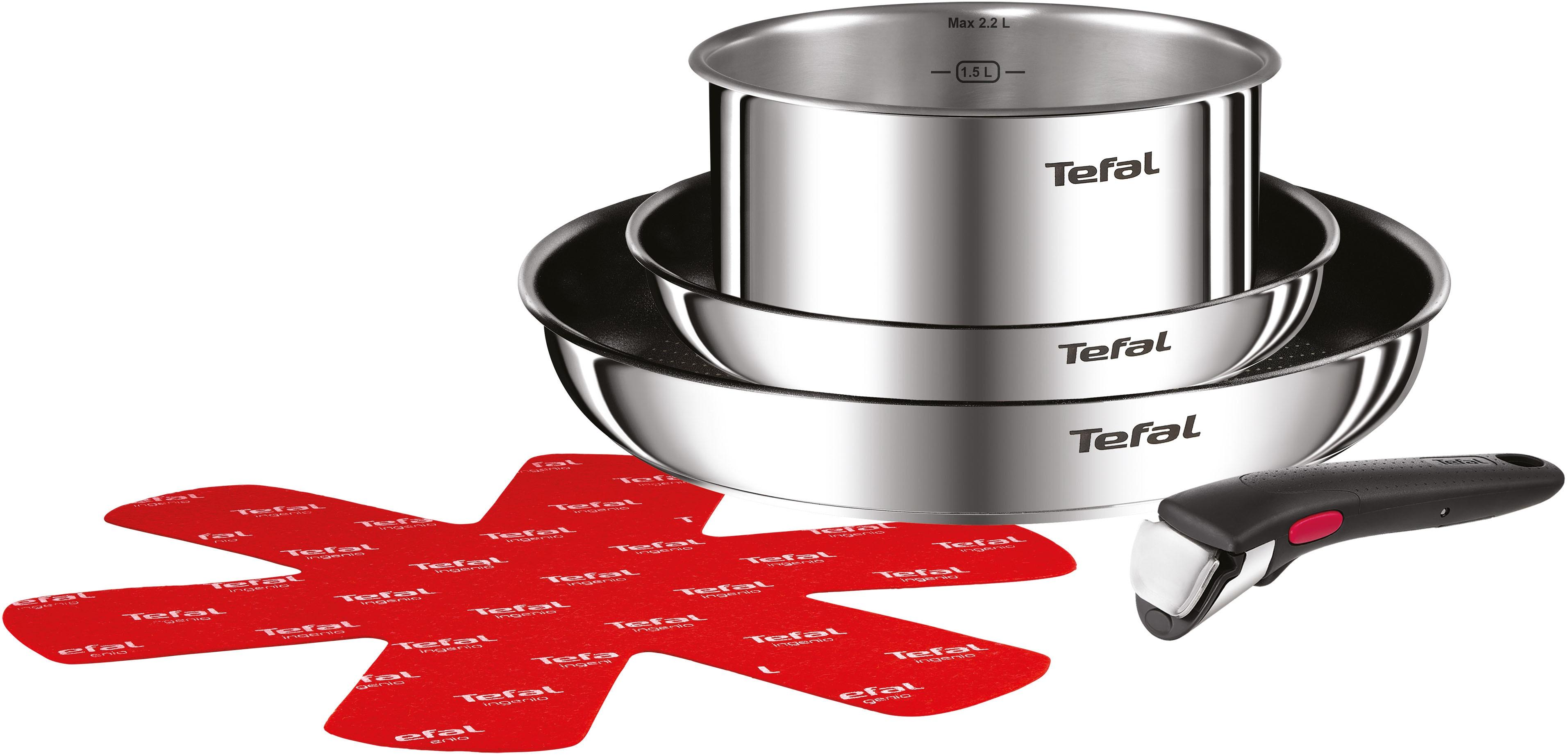 Pfannen-Set TEFAL "Ingenio Emotion", edelstahl, Pfannen, Pfannen-Set, abnehmbarer Griff, Antihaftversiegelung, Thermo-Signal, Induktion