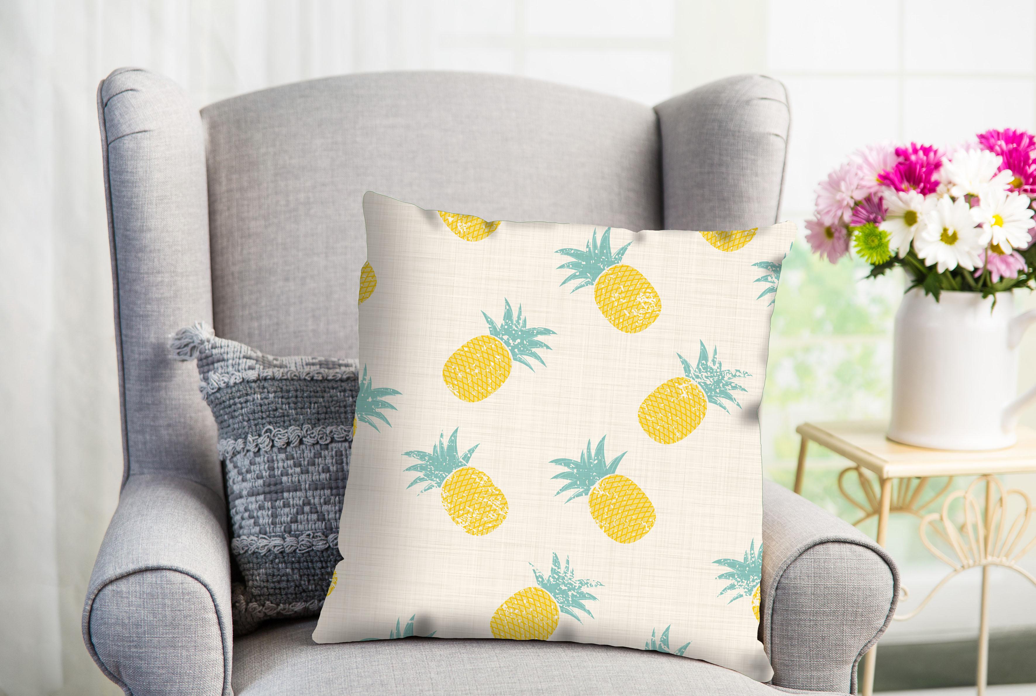 Dekokissen QUEENCE "Faun", gelb (gelb, bedruckt), B:40cm L:40cm, Obermaterial: 100% Polyester, Dekokissen_Sitzkissen_Kissenhüllen, Dekokissen, Ananas