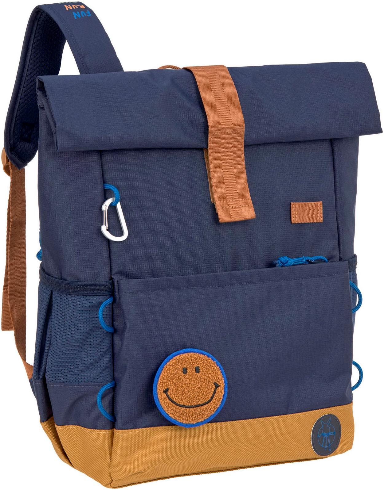 Kinderrucksack LÄSSIG "Little Gang, Medium Rolltop Backpack, navy", Mädchen, Gr. B/H/T: 26,5cm x 39cm x 15cm, blau (navy), Polyester, Rucksäcke Kinderrucksack, aus recycelten PET-Flaschen