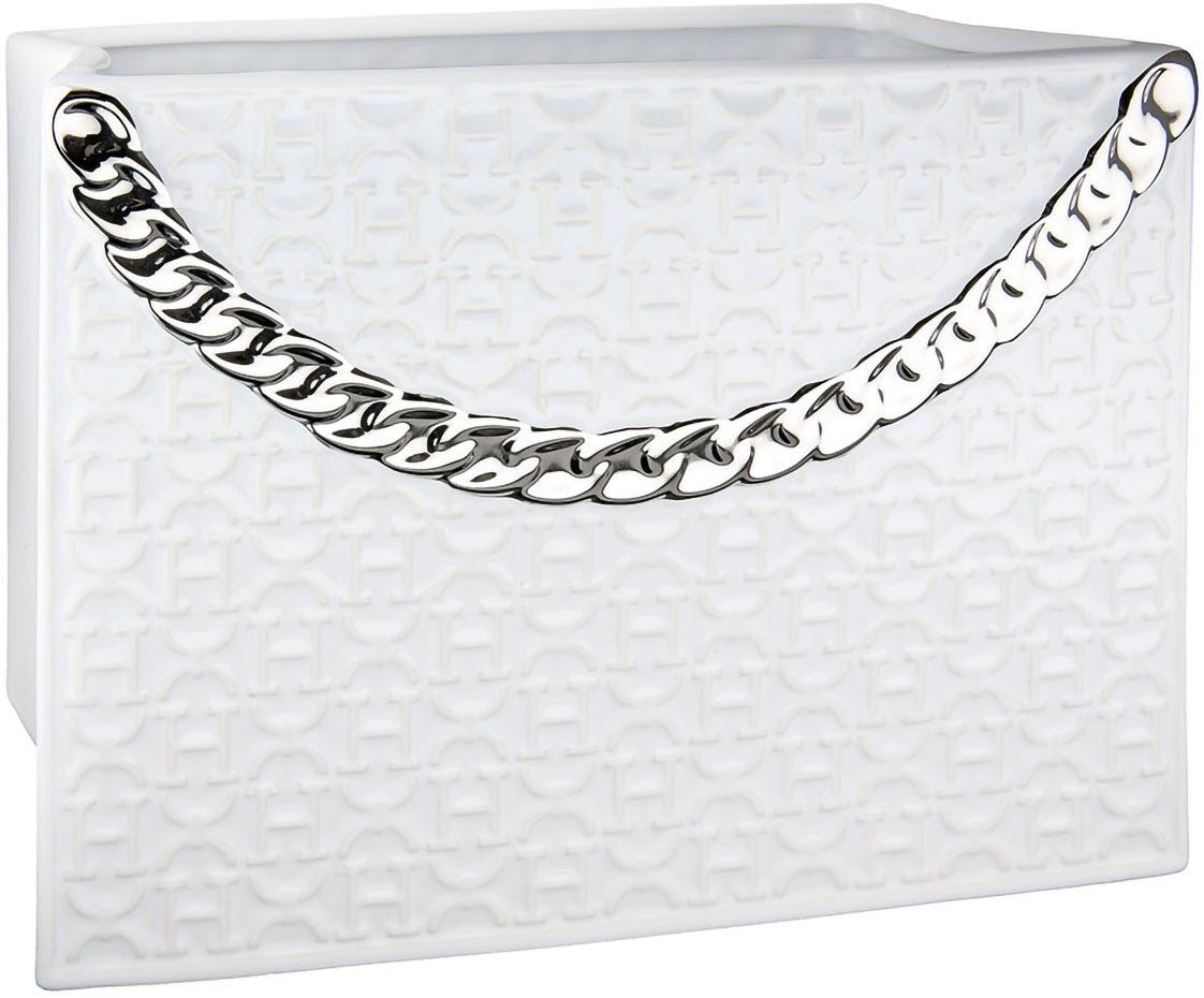 Tischvase GILDE "Rom, Dekovase", weiß, B:25,5cm H:20cm T:13cm, Keramik, Vasen, Tischvase, Vase aus Keramik, in Handtaschenform, Höhe ca. 20 cm