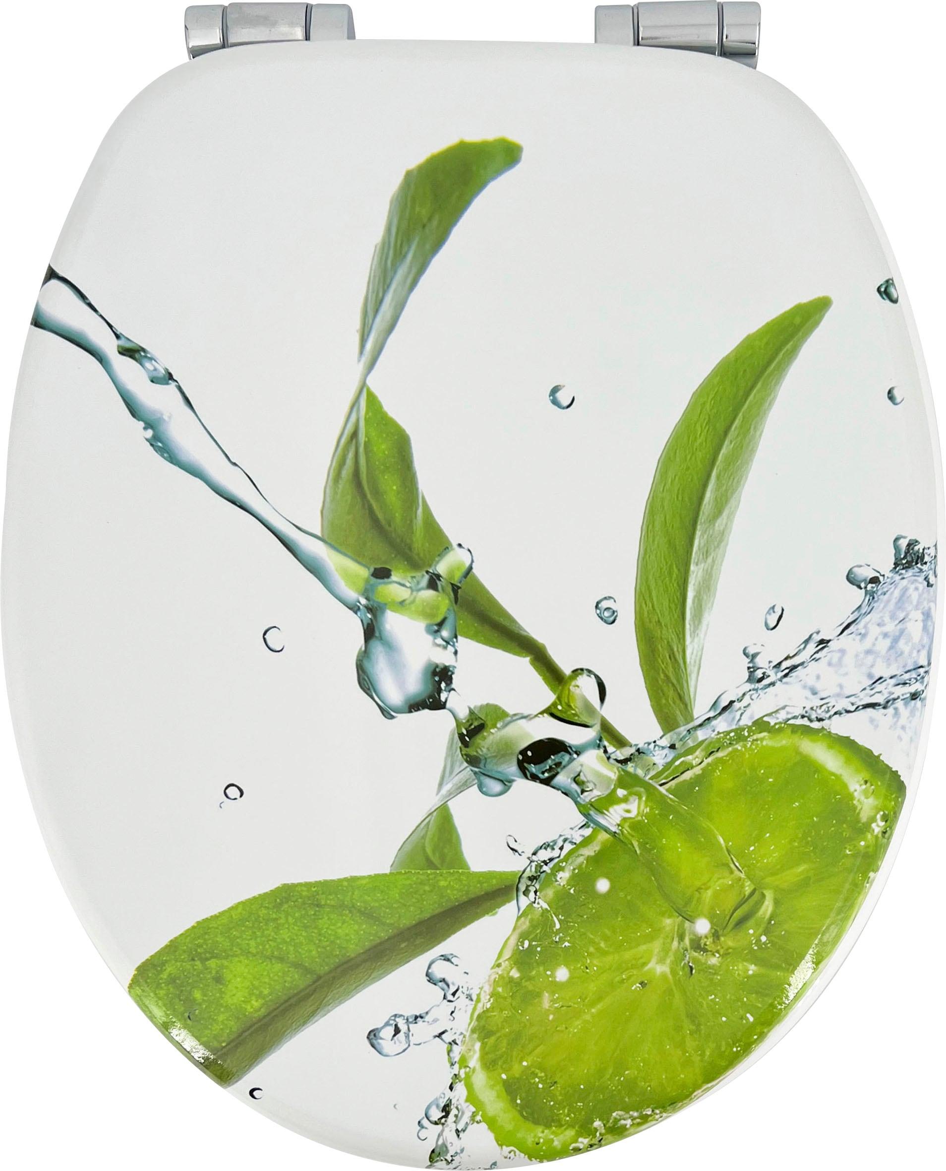 WC-Sitz ADOB "Limone", grün (grün, grün), B:38cm H:6cm L:44,5cm, WC-Sitze, WC-Sitz, Absenkautomatik, sehr stabil, Motiv Zitrone