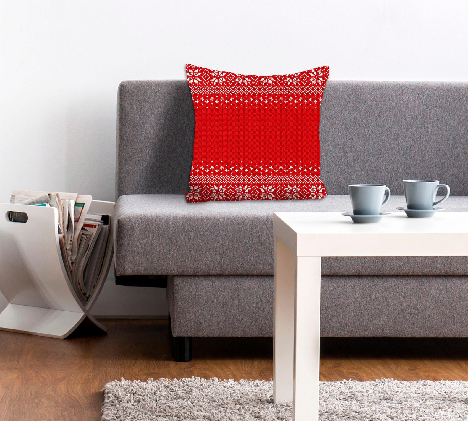 Dekokissen QUEENCE "Tabea", rot (rot, bedruckt), B:40cm L:40cm, Polyester, Dekokissen_Sitzkissen_Kissenhüllen, Dekokissen, Kissenhülle,Weihnachten,Rot,Festlich,Weihnachtsmotiv,Winterlich