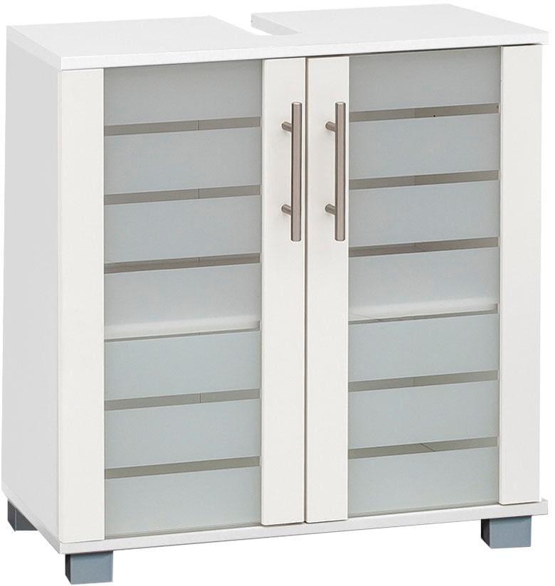 Waschbeckenunterschrank SCHILDMEYER "Nikosia", weiß, B:60cm H:63,5cm T:32,5cm, Schränke, Waschbeckenunterschrank, Höhe 64 cm, mit Glastüren, hochwertige MDF-Fronten, Metallgriffe