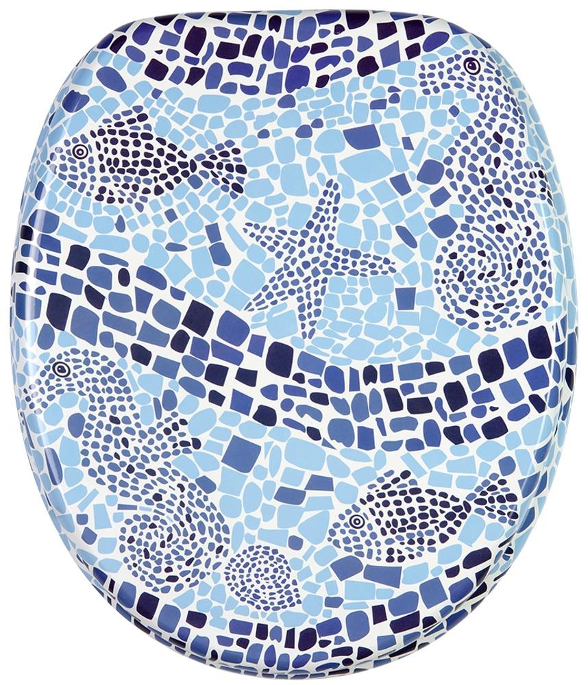WC-Sitz SANILO "Mosaic World", blau, B:37,7cm L:47cm, MDF - Mitteldichte Holzfaserplatte, WC-Sitze, WC-Sitz, mit Absenkautomatik