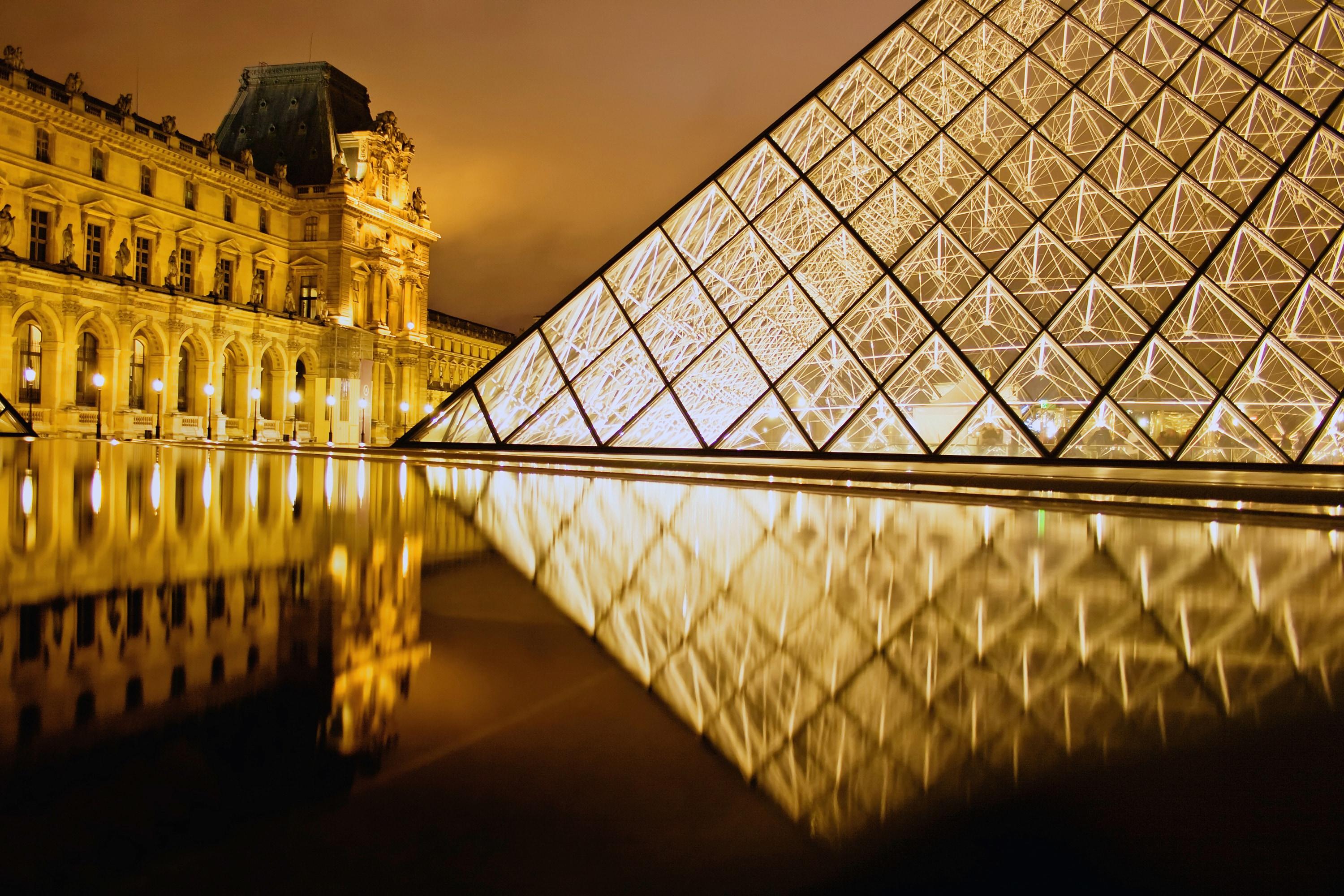 Fototapete PAPERMOON "PARIS-LOUVRE FRANKREICH STADT KUNST MUSEUM PYRAMIDE", bunt, B:2m L:1,49m, Vlies, Tapeten, Fototapete