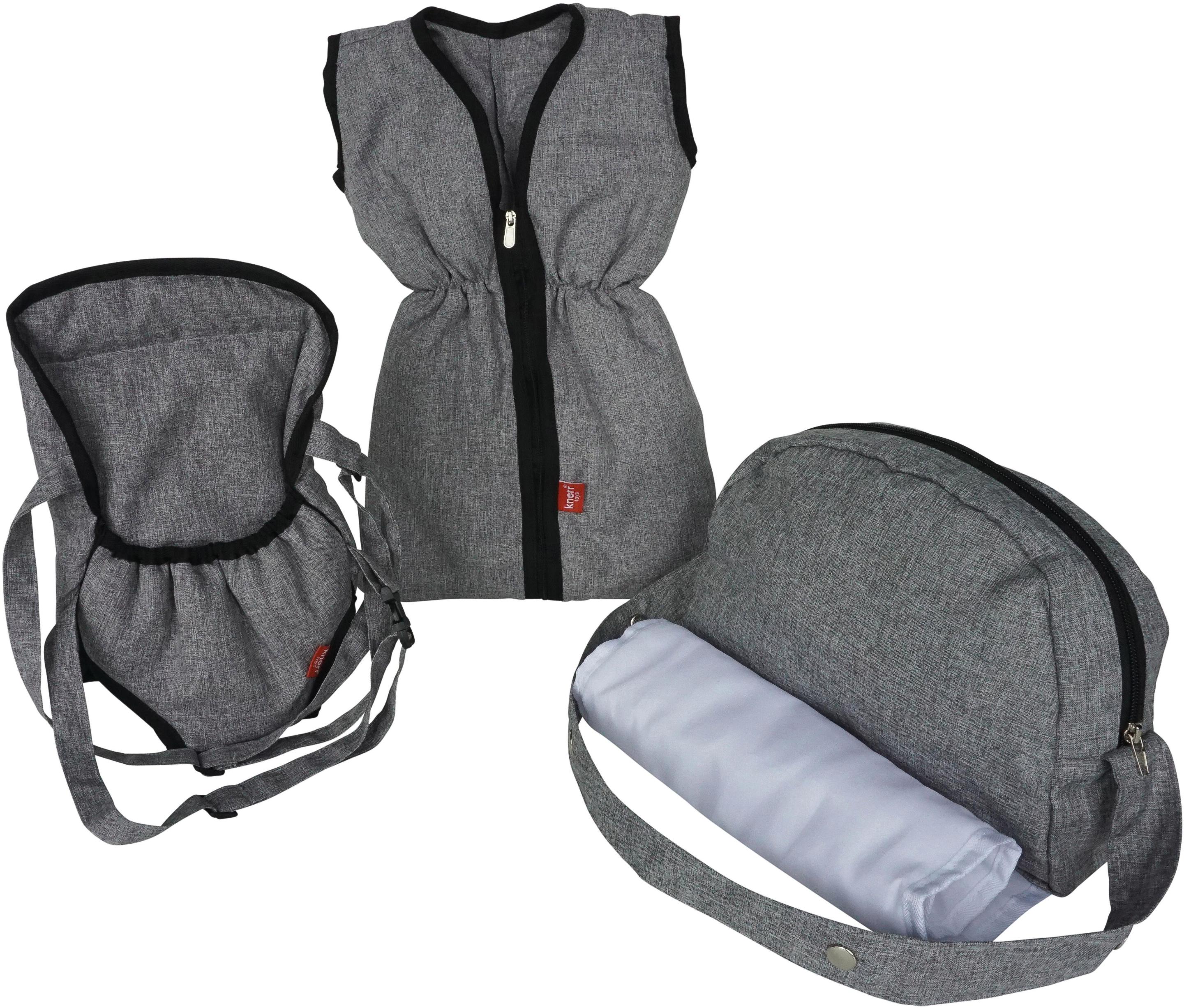 Puppen Schlafsack KNORRTOYS "Puppenzubehörset - Stone", grau (stone), Puppenausstattungen, Kinder, Puppen Schlafsack, mit Puppenbauchtrage und Wickeltasche