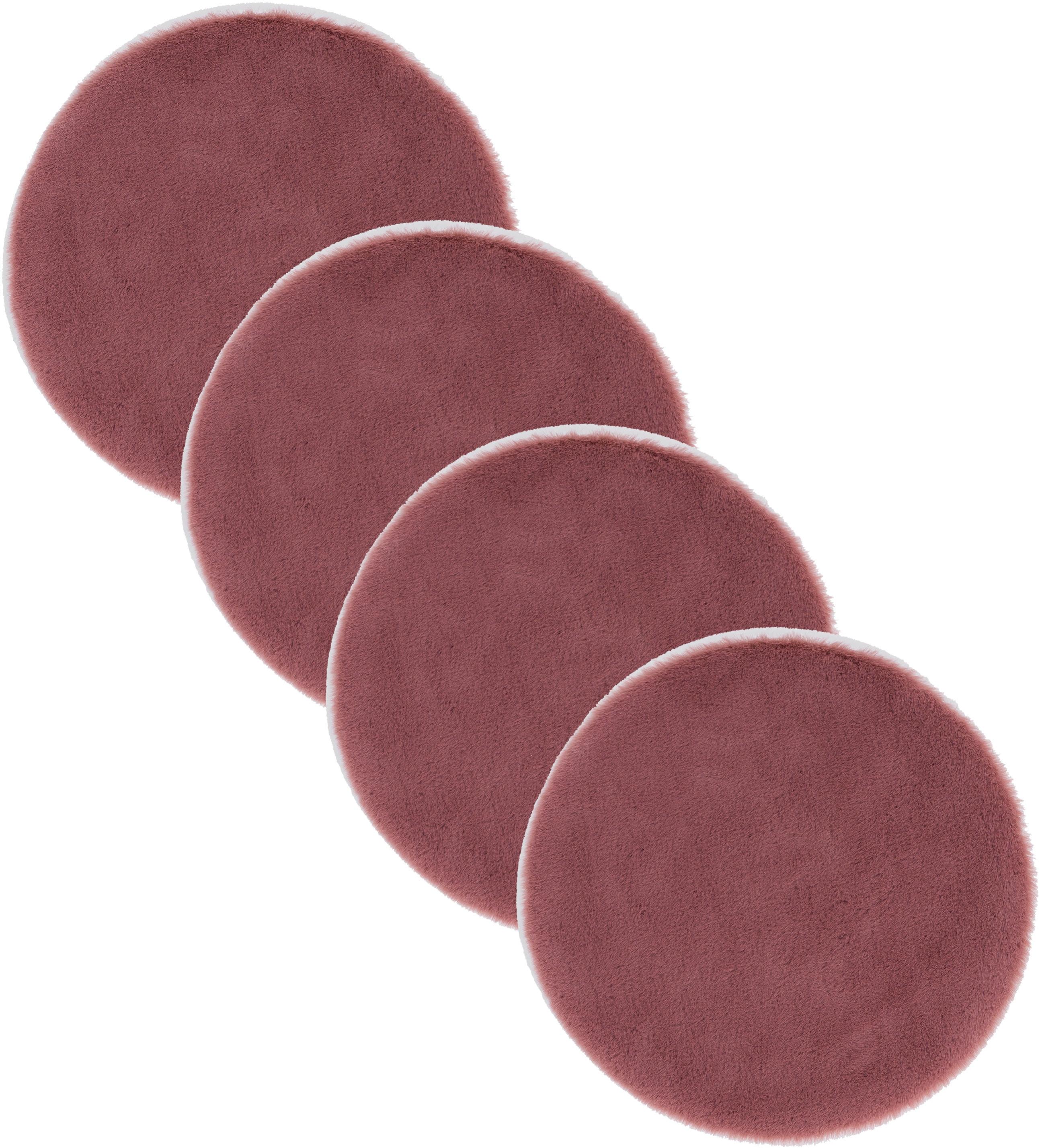 Teppich ASTRA "Elda", rot (bordeaux), H:13mm Ø:35cm, Kunstfaser, Teppiche, Teppich, runde Dekofelle im 4 er Set, kuschelweich, Wohnzimmer, Kinderzimmer