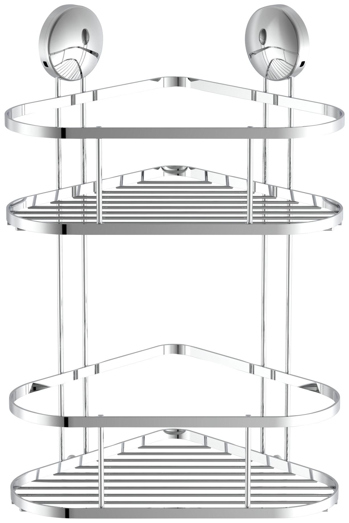 Duschregal EISL, silber (chrom), B:22cm H:34cm T:18cm, Edelstahl, Regale, Duschregal, kleben oder bohren, 2 Etagen, Edelstahl, Eckregal für Shampoo & Co