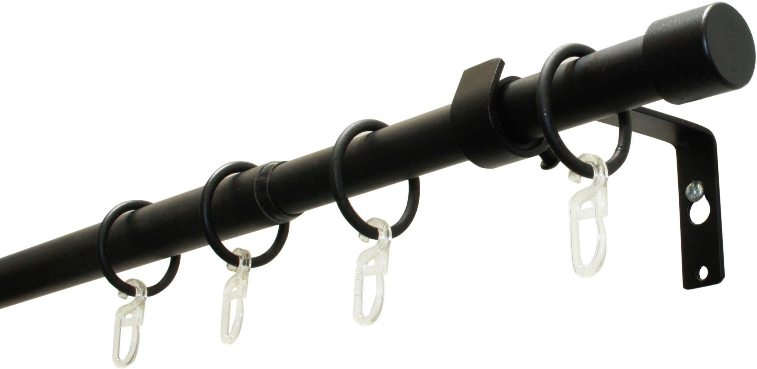 Gardinenstange GARDINIA "Set Metall" Gr. 2, schwarz, L:310cm Ø:19mm, Aluminium, Gardinenstangen, Gardinenstange, 1-Lauf
