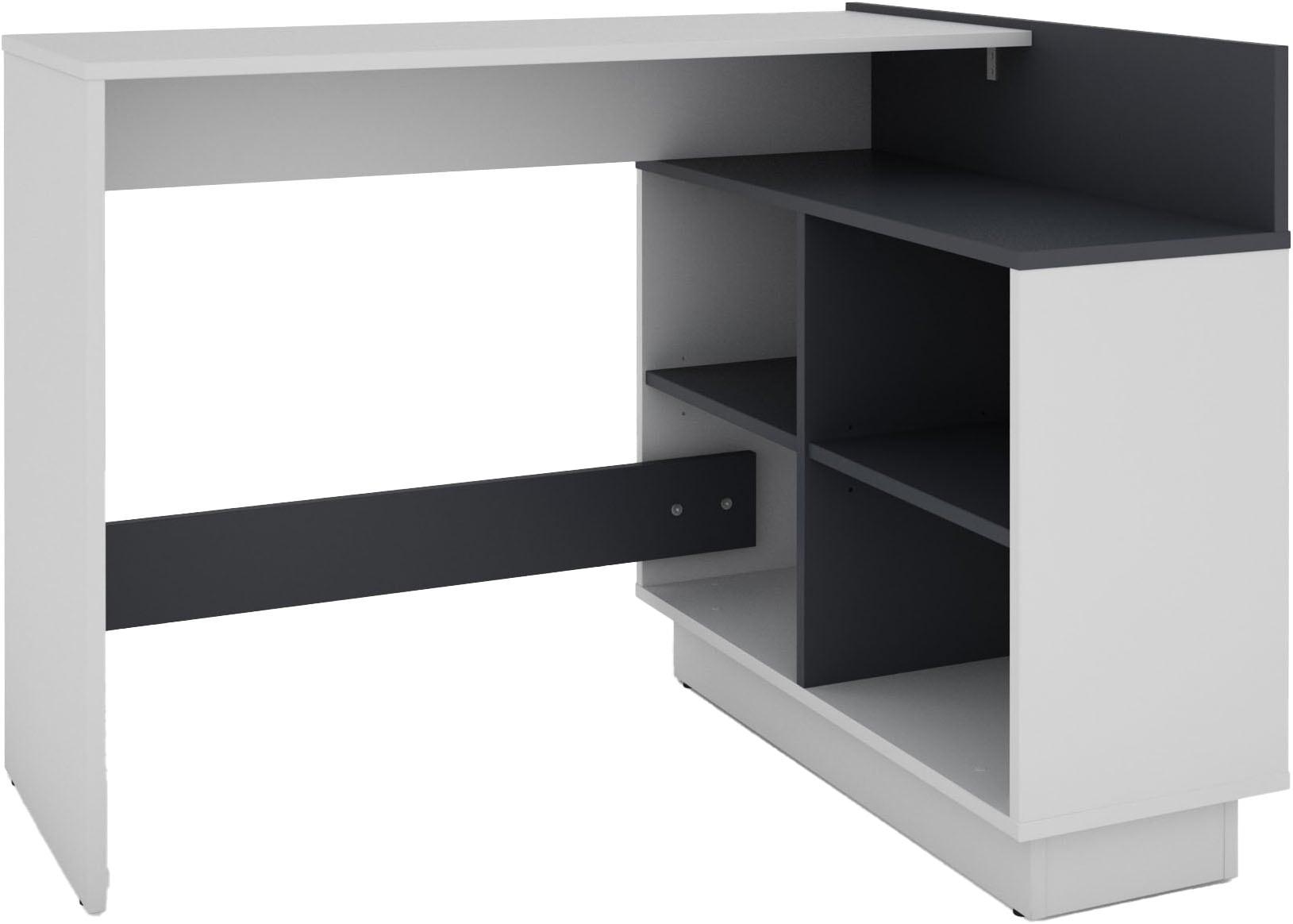 Eckschreibtisch BYLIVING "Bern", weiß (weiß, graphit), B:102cm H:77,5cm T:80cm, Tische, Eckschreibtisch, platzsparender Schreibtisch, rechts und links montierbar, 102x80cm.