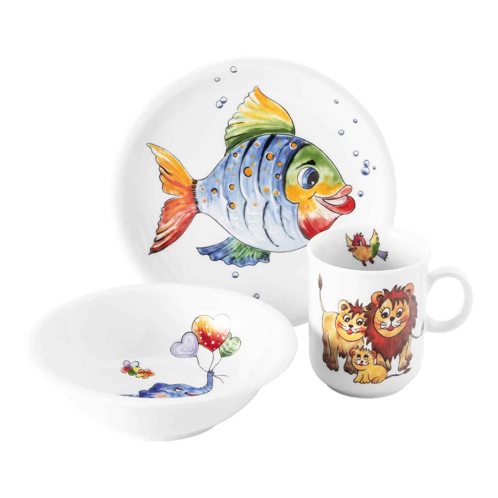Kindergeschirr-Set SELTMANN WEIDEN "Kindergeschirr Set Compact Bunte Tierwelt bunt", bunt, 3 tlg., Porzellan, Geschirr-Sets, Kindergeschirr-Set