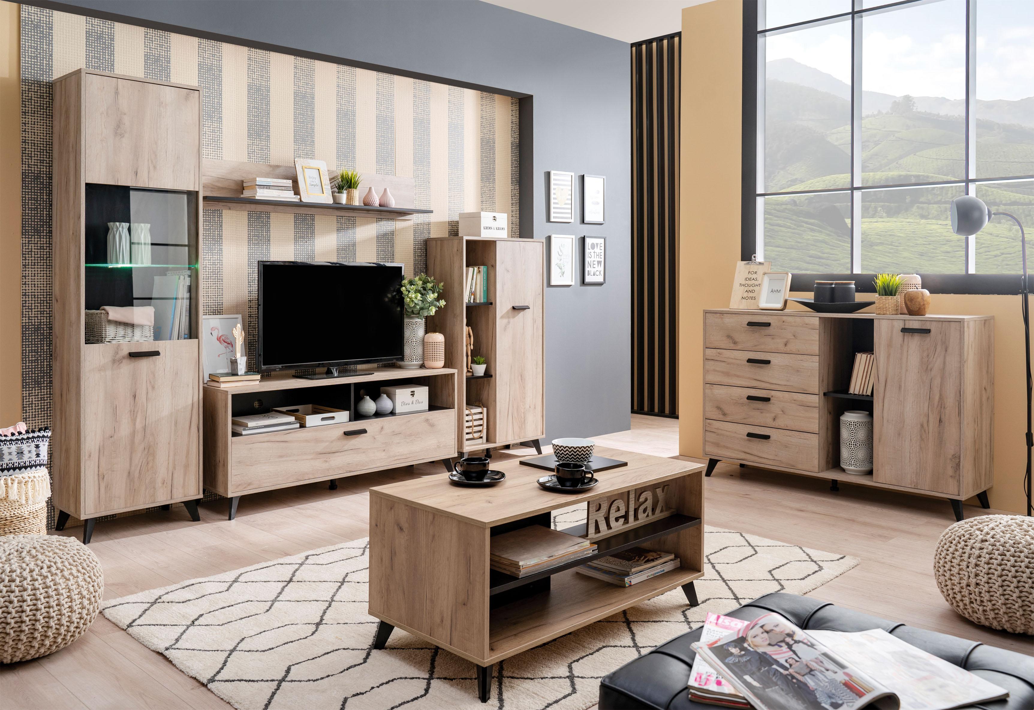 Highboard INOSIGN "Umbria", grau (grau eiche), B:67,5cm H:130,5cm T:33cm, Holzwerkstoff, Sideboards, Highboard, Stauraumschrank, Breite 67,5 cm