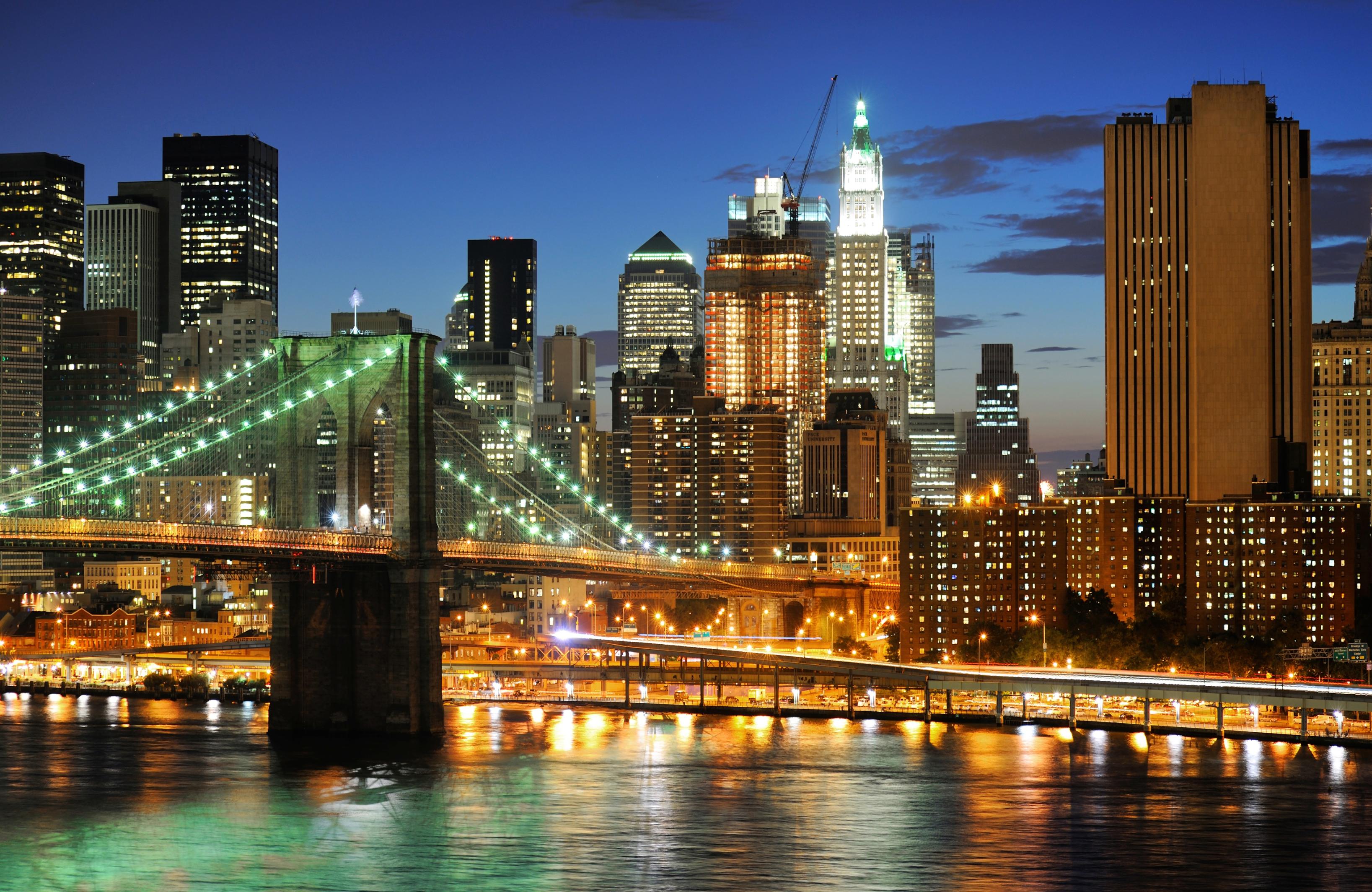 Fototapete PAPERMOON "BROOKLYN BRIDGE-NEW YORK CITY MANHATTAN TIMES SQUARE", bunt, B:5m L:2,8m, Vlies, Tapeten, Fototapete