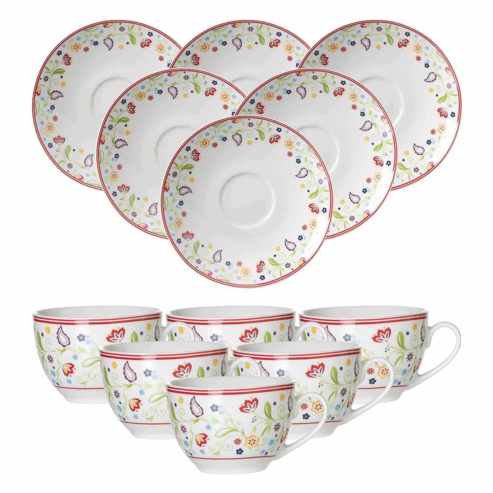 Tasse RITZENHOFF & BREKER "Kaffeetassen mit Untertassen Shanti 220 ml 6er Set bunt", bunt, 12 tlg., Porzellan, Trinkgefäße, Tasse