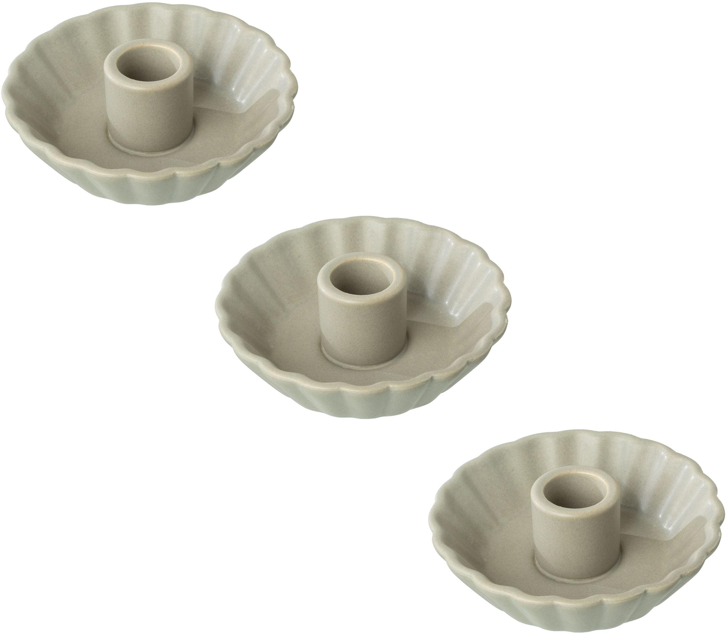 Kerzenhalter CREATIV DECO "Weihnachtsdeko", grau, H:4cm Ø:10,5cm, Keramik, Kerzenhalter, Kerzenhalter, erinnert an ein Kuchenförmchen