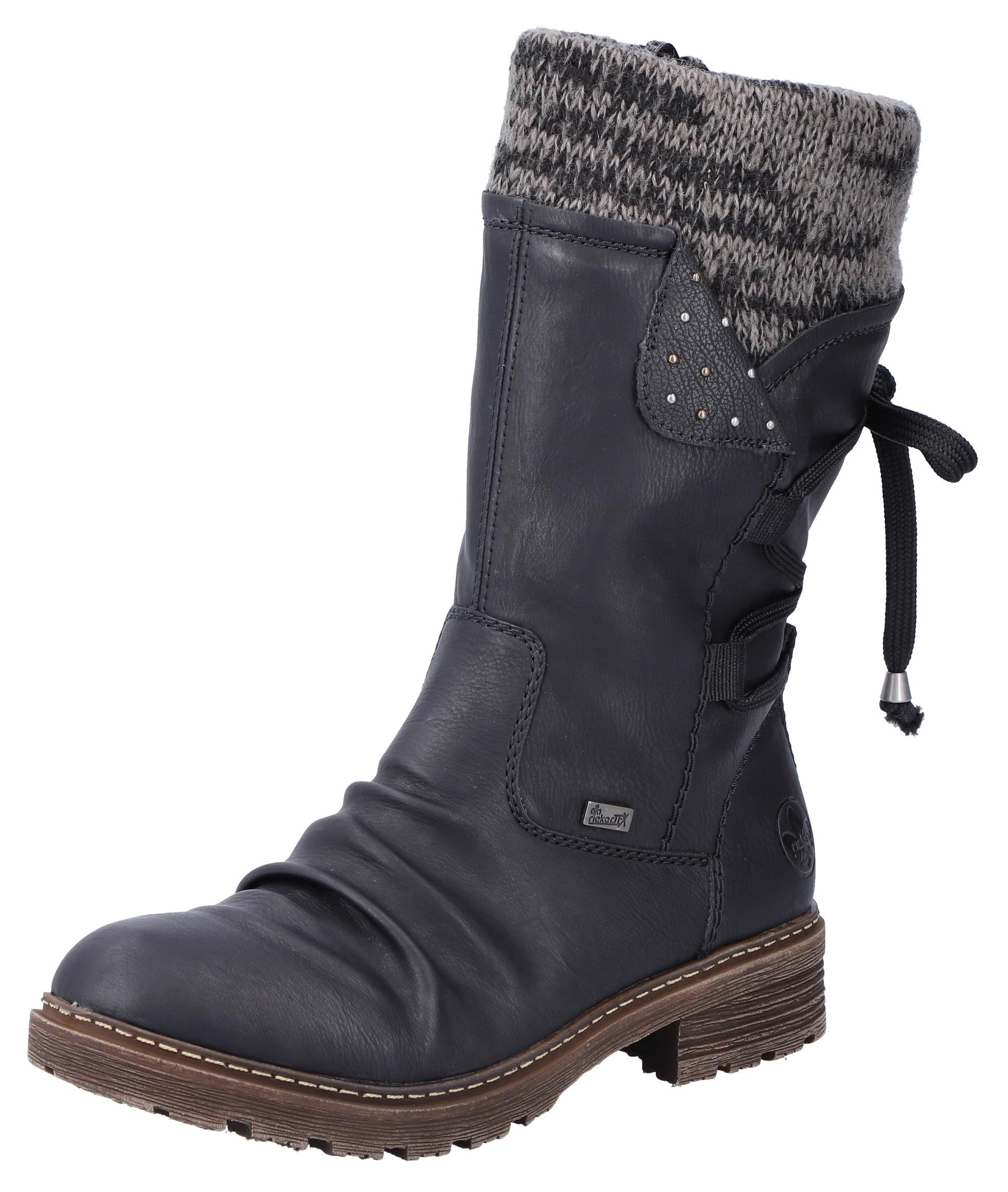 Winterstiefel RIEKER, Damen, Gr. 36, schwarz, Lederimitat, Textil, Schuhe Winterstiefel, Winterboots, Profilsohle, Warmfutter, mit Rieker-TEX