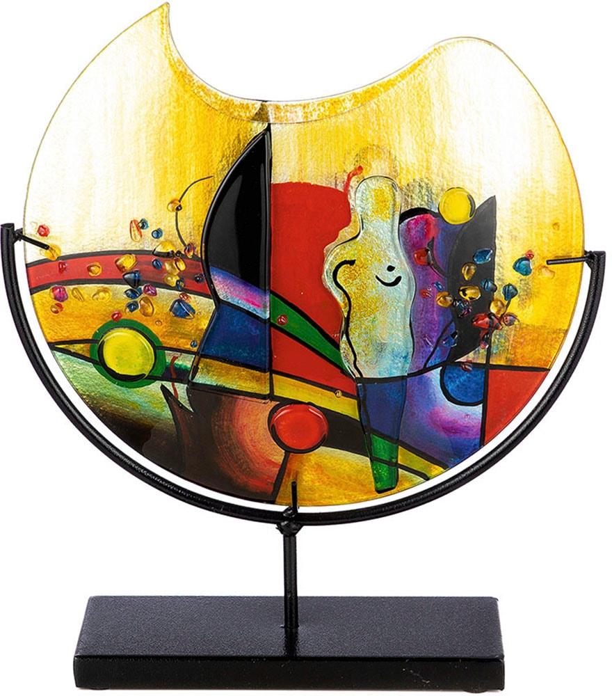 Tischvase CASABLANCA BY GILDE "Silhouette, Dekovase", bunt, B:32cm H:38cm T:10cm, Glas, Metall, Vasen, Tischvase, Vase aus Glas, mit schwarzem Metallfuß, Höhe 38 cm