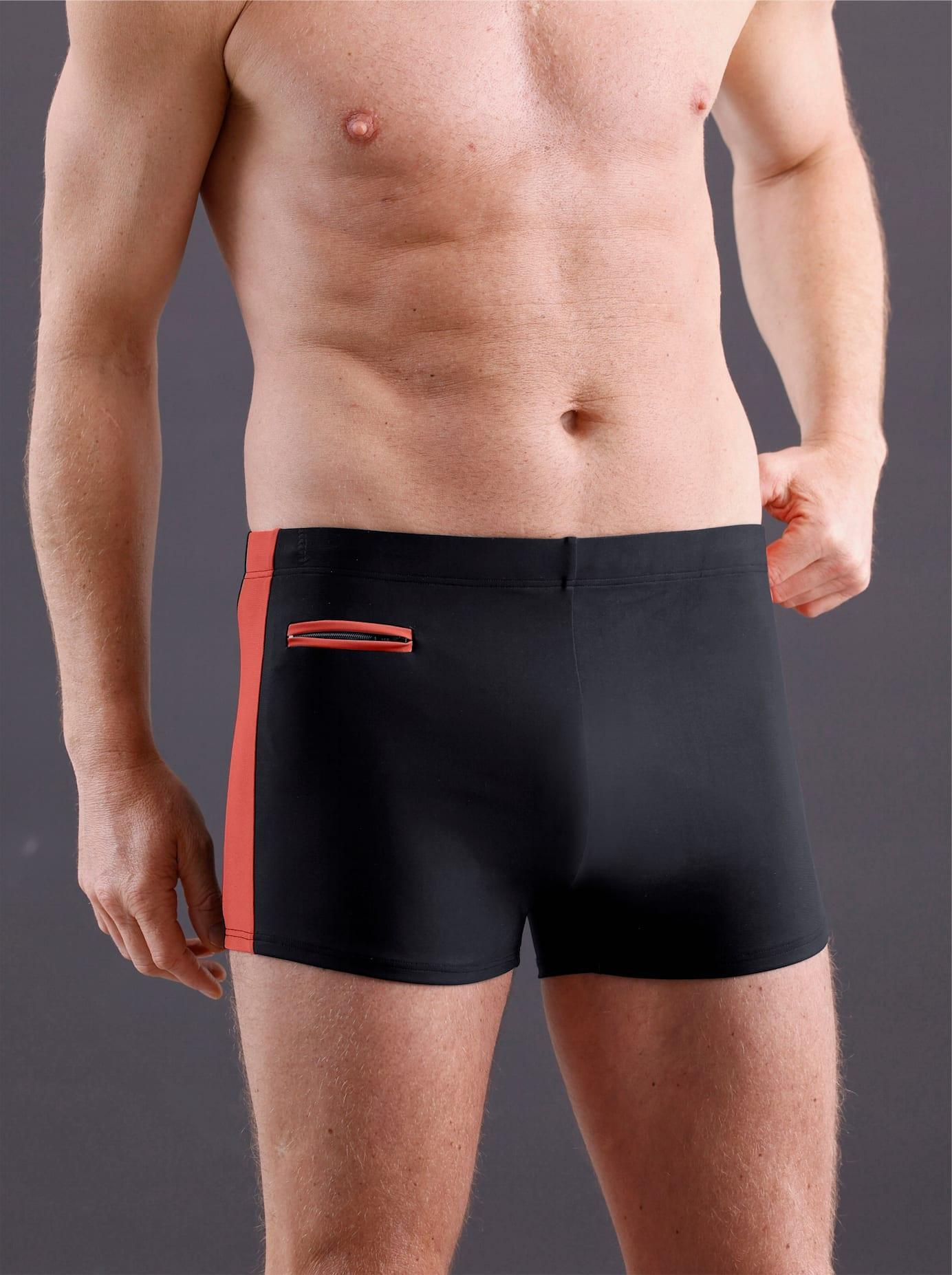 Badehose FEEL GOOD, Herren, Gr. 10, Normalgrößen, orange (schwarz, terra), Elasthan, Polyamid, Badehosen Badehose