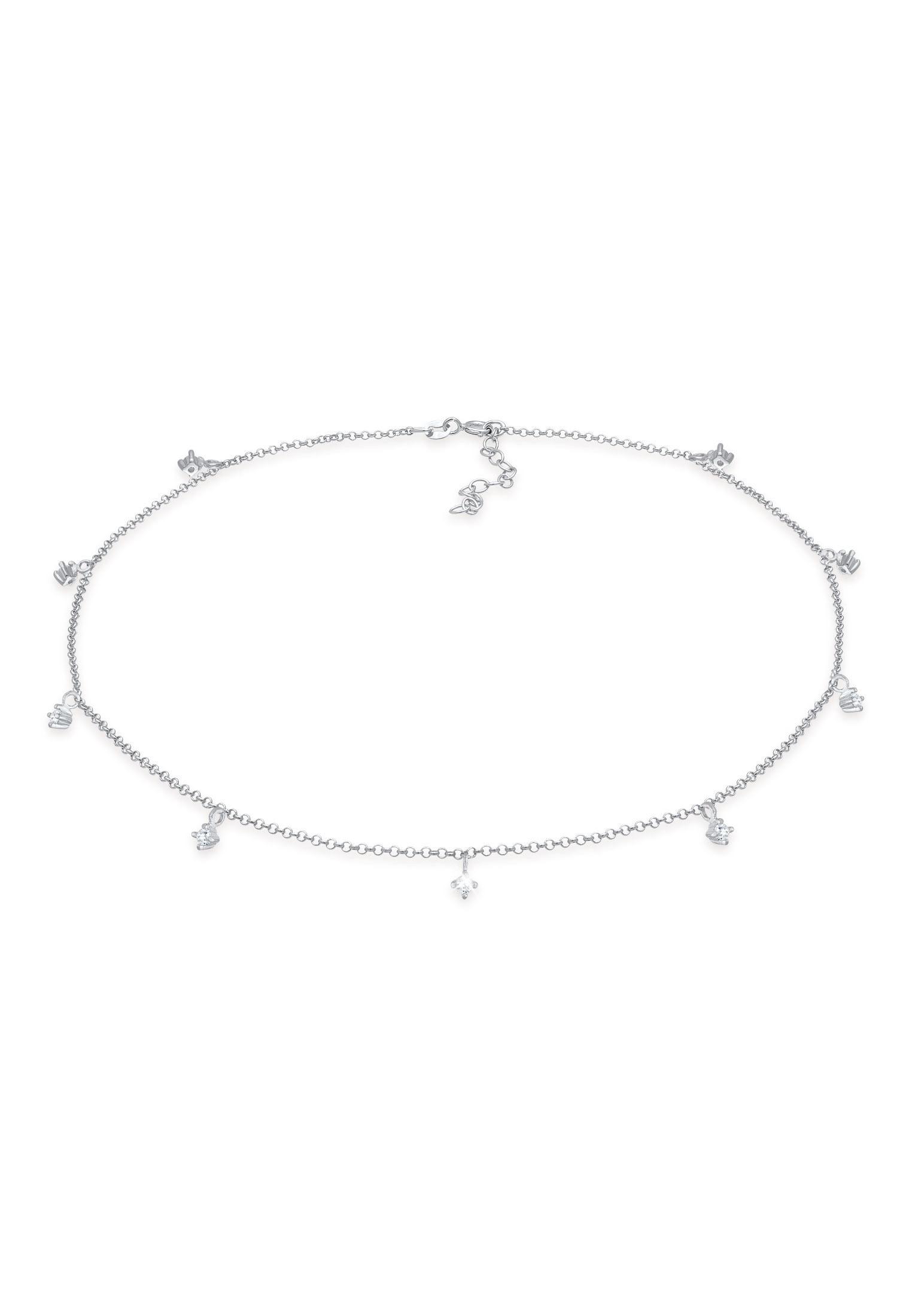 Choker ELLI "Halskette Choker Solitär Zirkonia Elegant 925er Silber" Gr. 36, silber, Halsketten, Damen, mit Steinen, Silber 925 (Sterlingsilber), Choker