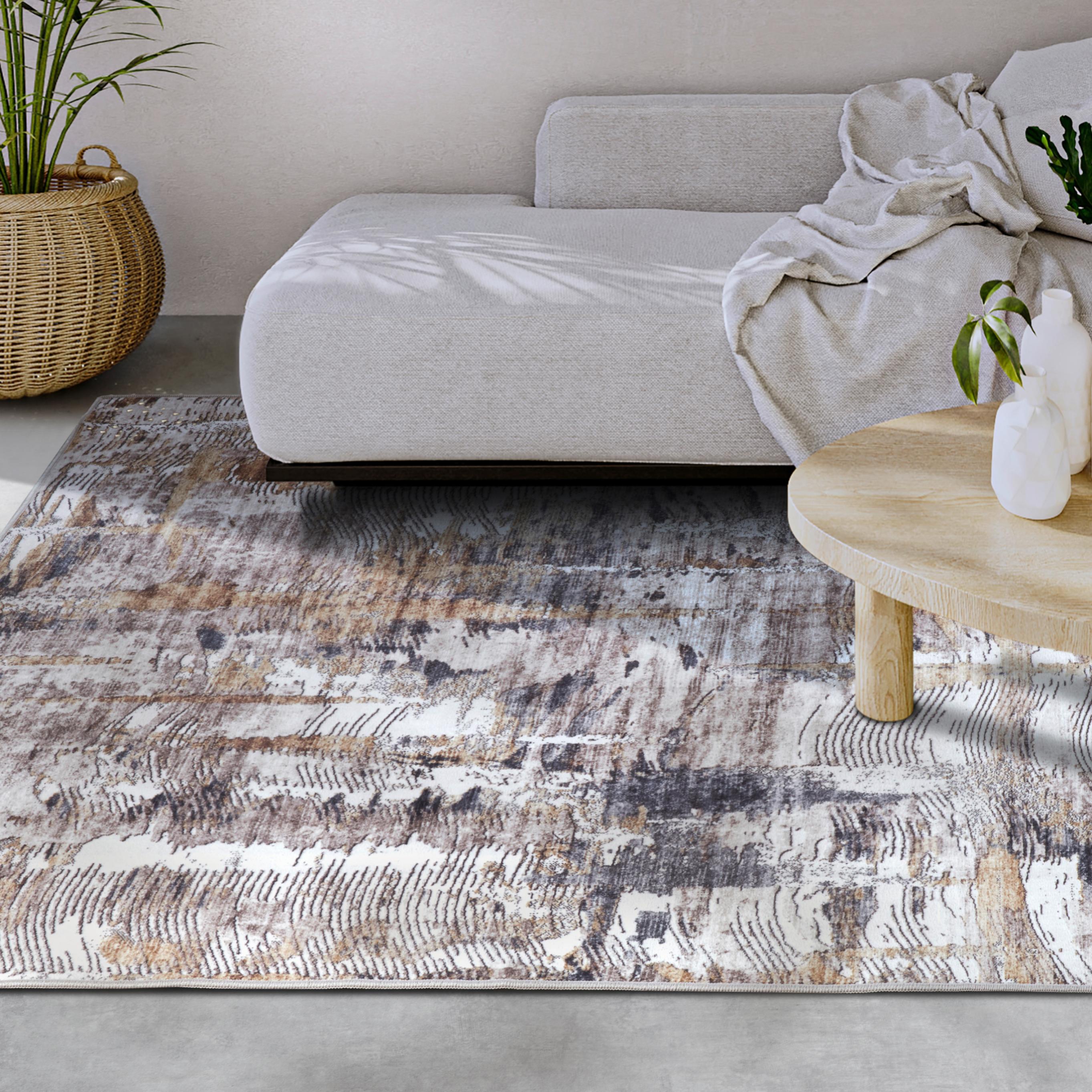 Teppich ELLE DECORATION "Malard", grau (anthrazit), B:200cm H:5mm L:290cm, Polyester, Teppiche, Teppich, Kurzflor, Anti Rutsch, Vintage, Modern, Wohnzimmer, Flur