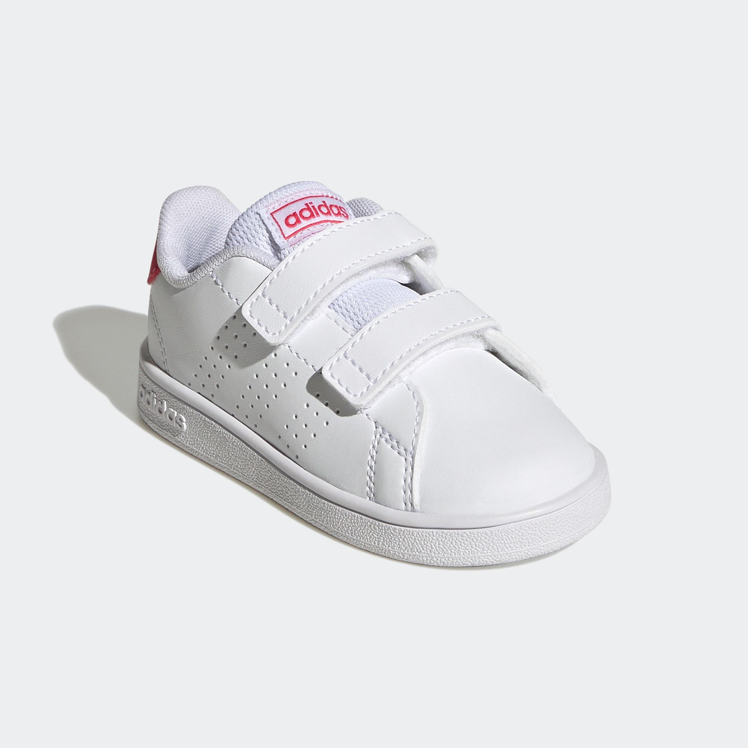 Sneaker ADIDAS SPORTSWEAR "ADVANTAGE LIFESTYLE COURT TWO HOOK-AND-LOOP", Kinder, Gr. 22, weiß (cloud weiß, real pink, core schwarz), Synthetik, Schuhe Sneaker, Design auf den Spuren des adidas Stan Smith, für Kinder