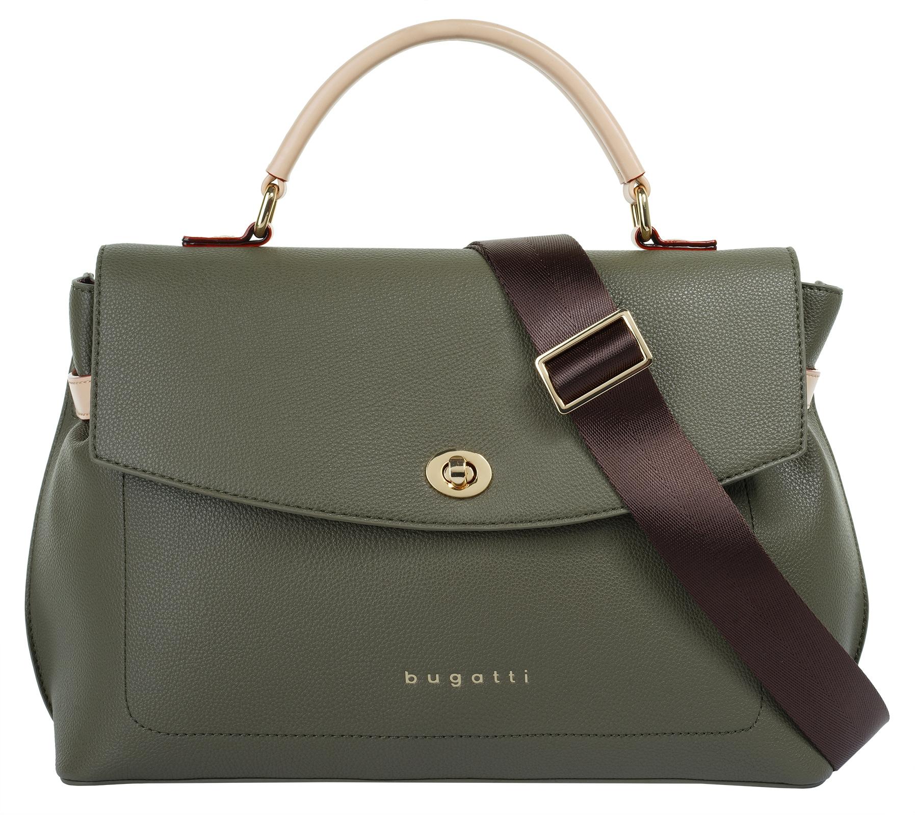 Umhängetasche BUGATTI "ELLA", Damen, Gr. B/H/T: 35cm x 22cm x 9cm onesize, grün, Kunstfaser, unifarben, Taschen Umhängetasche