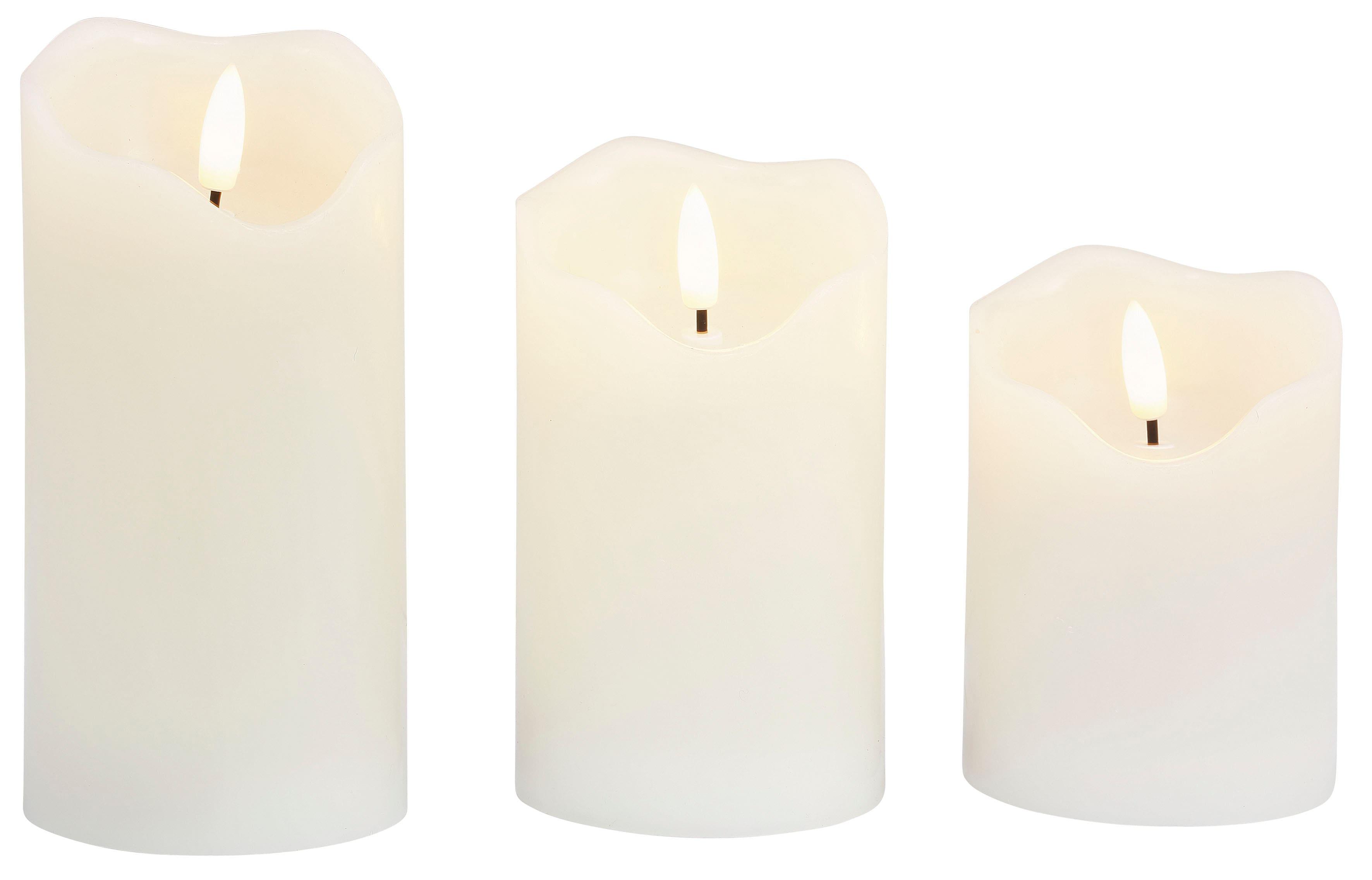 BONETTI LED Dekolicht "Weihnachtsdeko, 3er Set", beige (cremefarben), Ø 7,5cm, 3 Stk., Leuchten, LED-Kerze mit 3D Flamme und Timer, LED Dekolicht