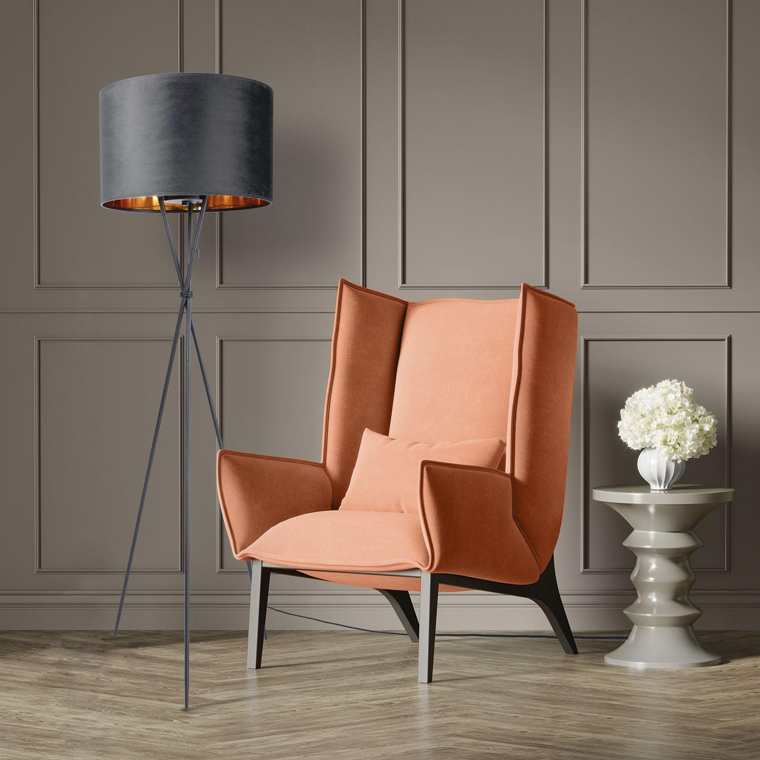 PACO HOME Stehlampe "Kate uni Color", schwarz, H: 177,5cm, Leuchten, Wohnzimmer Dreibein Standleuchte Velour Höhe 177,5cm Filigran E27, Stehlampe