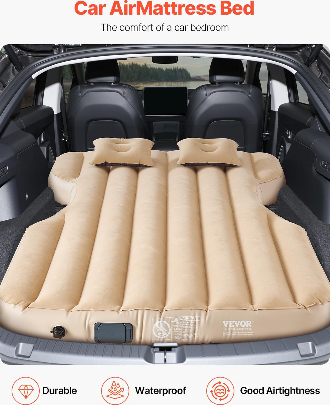 Vevor Materasso Gonfiabile Per Auto Adatto A Tesla Model Y (2020-2024), Materasso Da Campeggio Gonfiabile, Brandina Da Viaggio Imbottita E Ispessita, Materassino Portatile Con Pompa Incorporata E 2 Cuscini, Beige