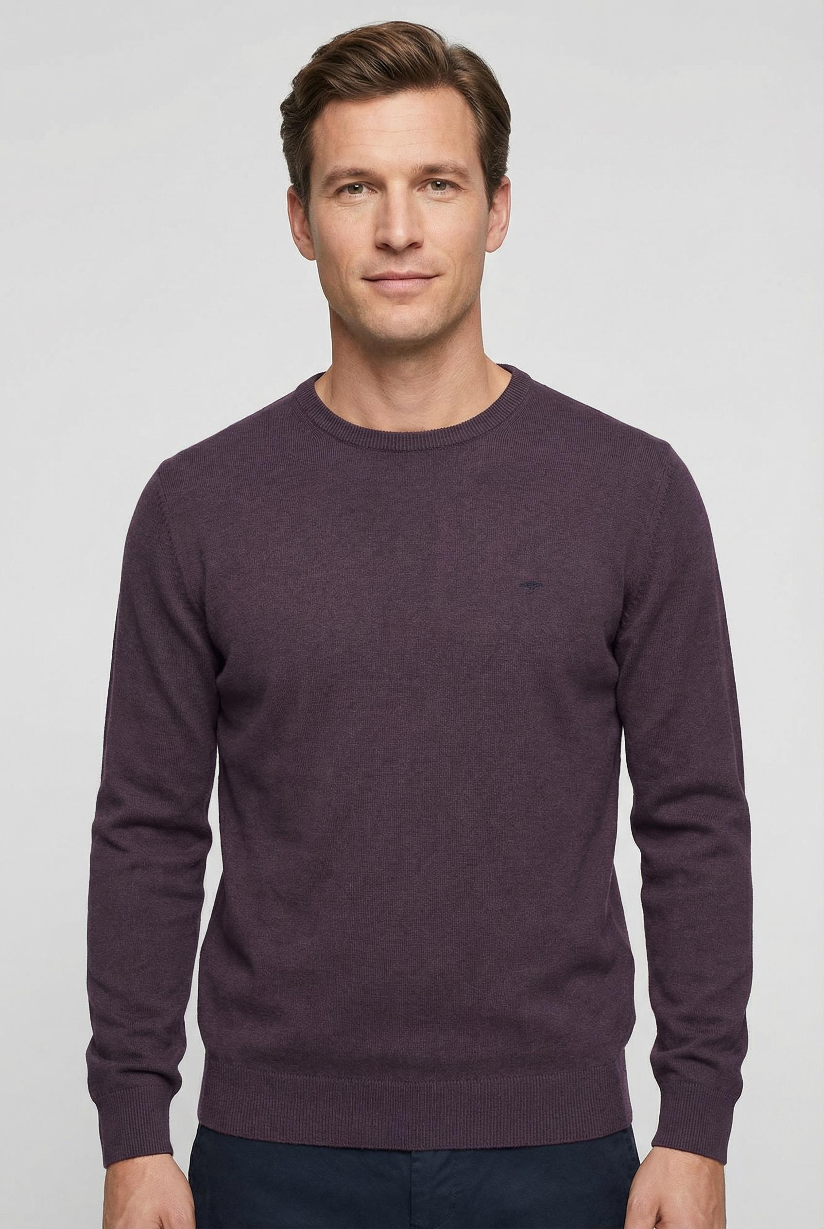 Rundhalspullover FYNCH-HATTON, Herren, Gr. Xxl, Aubergine, Strick, Obermaterial: 100% Baumwolle, Unifarben, Regular Fit Taillenbedeckt, Rundhals, RippbüNdchen, Pullover Rundhalspullover, Aus Baumwolle, Mit Rundhalsausschnitt, Regular Fit