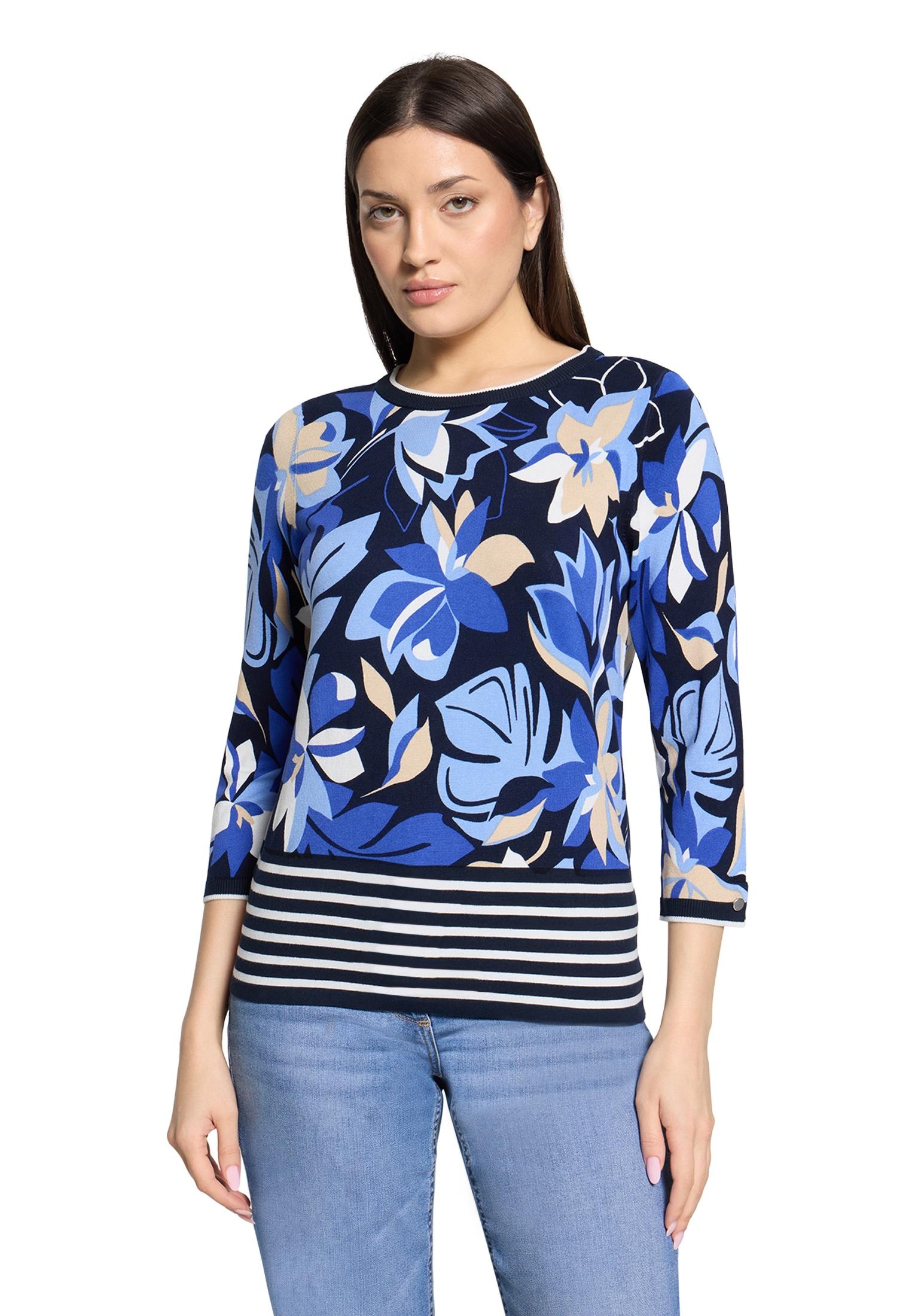 Strickpullover Betty Barclay "Damen Mit Blumenprint", Damen, Gr. 46, Dunkelblau, Blau, Strick, Obermaterial: 80% Viskose, 20% Polyamid, Gerade Normal, Rundhals, Pullover Strickpullover