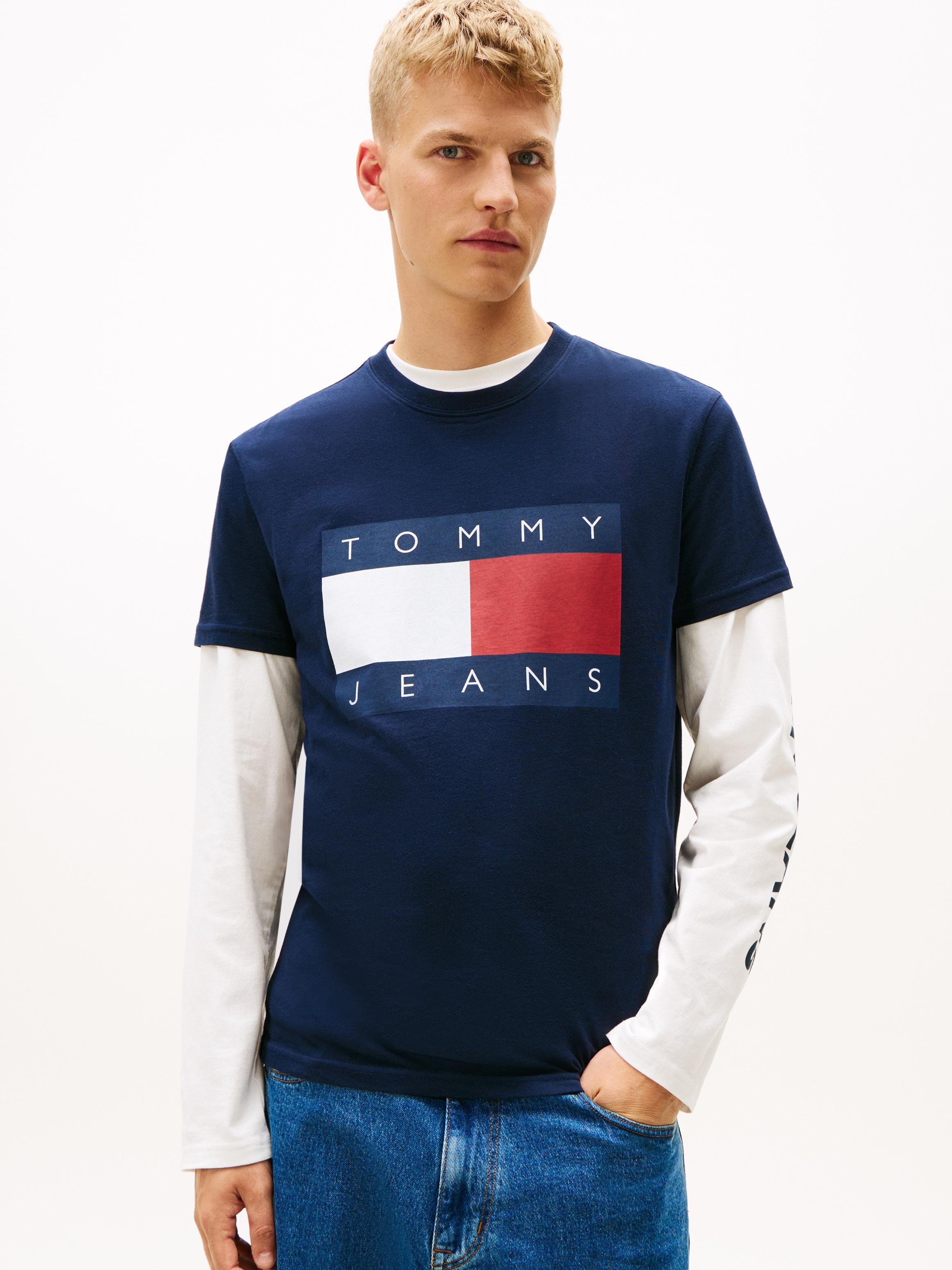T-Shirt Tommy Jeans, Herren, Gr. S, Schwarz Night Navy, Single Jersey, Obermaterial: 100% Baumwolle, Bedruckt, Unifarben, Regular Fit Normal, Rundhals, Abgesteppte Kante, Shirts T-Shirt, Rundhalsausschnitt, Regular Fit, Logo-Druck
