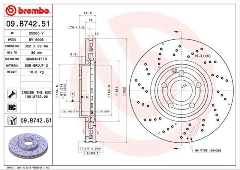 2X Brembo 09.B742.51 Disco Freno Asse Anteriore