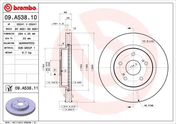 2X Disco Freno Brembo 09.A538.11