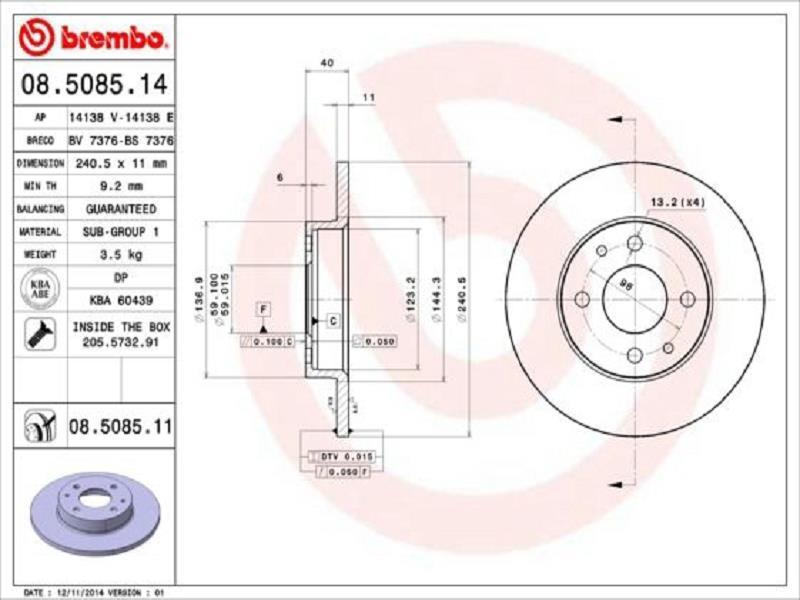 Brembo 08.5085.11 Bremsscheibe Mit Uv-Lackierung 2Er Set Vorne Und Bremsen (39,87)