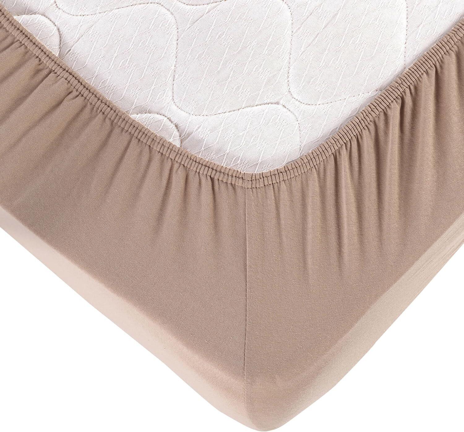Vency Lenzuolo Matrimoniale In Jersey Premium 180X200Cm Cappuccino - Lenzuolo Matrimoniale 100% Cotone, Lenzuolo 180X200 Fino A 35 Cm Di Altezza Del Materasso, Cappuccino, 180X200 Cm