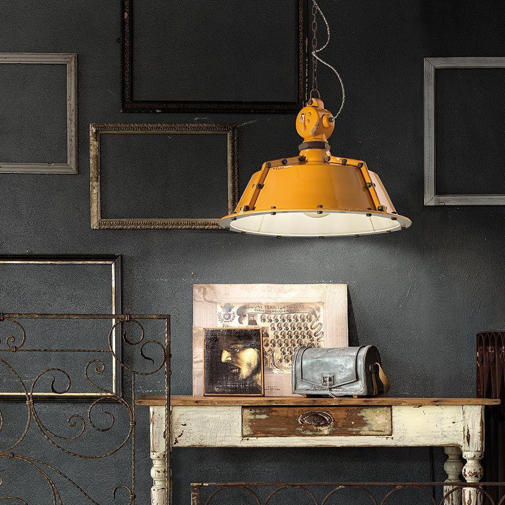 Lampada A Sospensione Ferroluce Industrial Orange Round