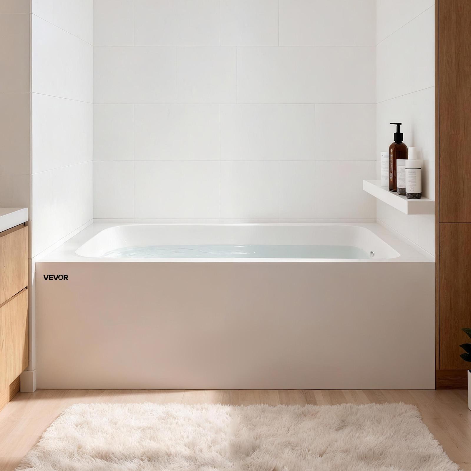 Vevor Vasca Da Bagno Rettangolare Da Incasso (1372 X 762 X 508 Mm), Vasca Da Bagno Moderna Con Struttura Acrilica A Doppia Parete Con Scarico E Troppopieno A Destra, Bordo Integrato, Capacità 120 L, Bianco