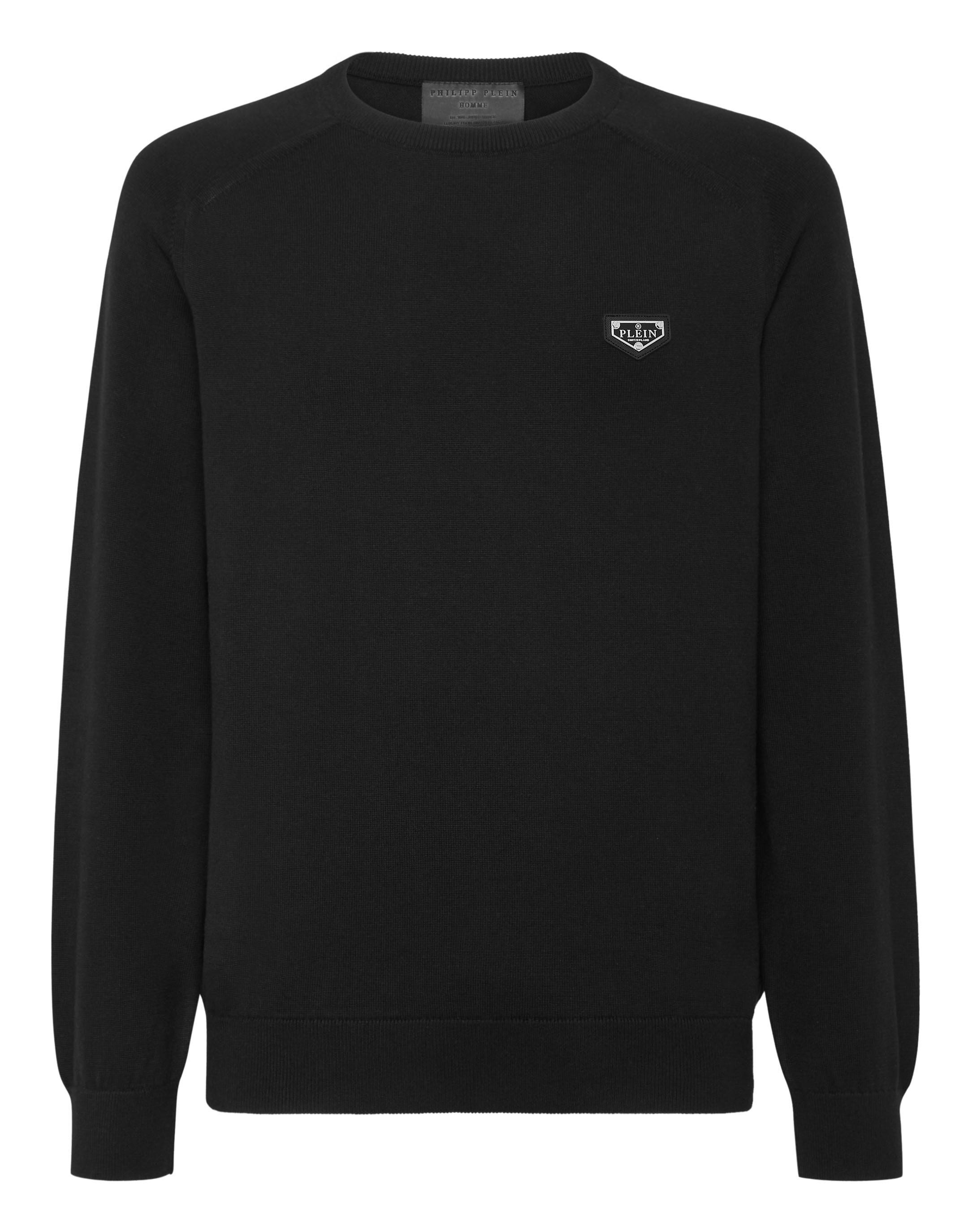Rundhalspullover Philipp Plein "Rundhalspullover", Herren, Gr. S, 02, Schwarz, Obermaterial: 80% Baumwolle, 20% Wolle, Pullover Rundhalspullover